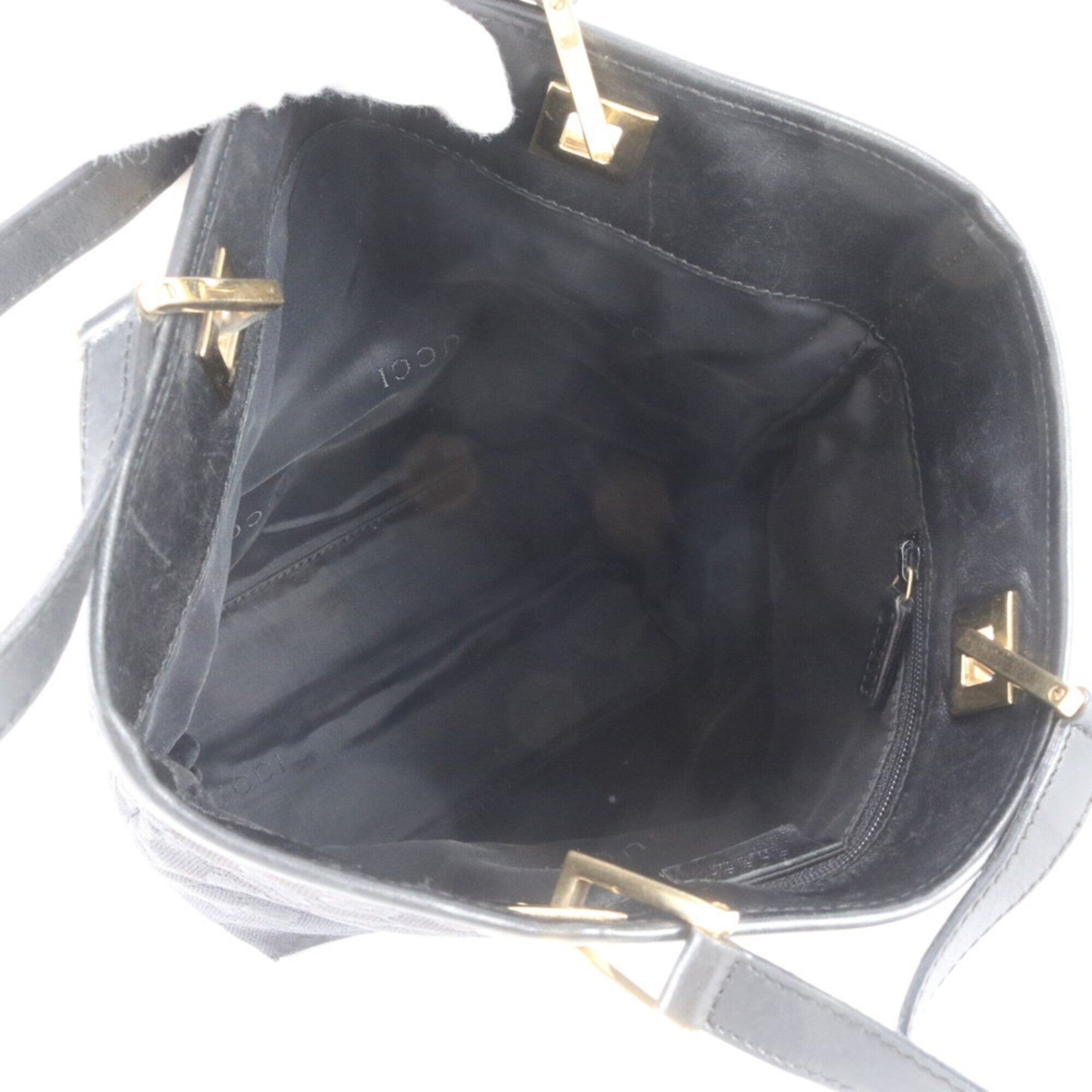 Gucci Gg Canvas Black Canvas Leather Handbag Tote Bag (Pre-Owned)