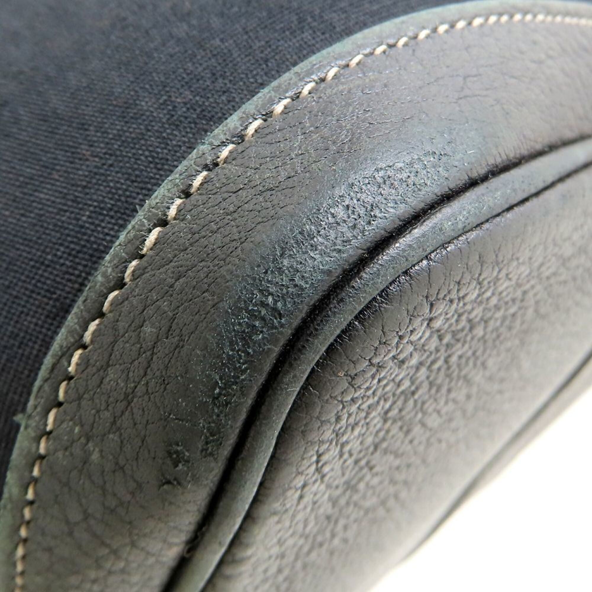 Hermes Black Toile Officier Buffalo Leather Handbag (Pre-Owned)