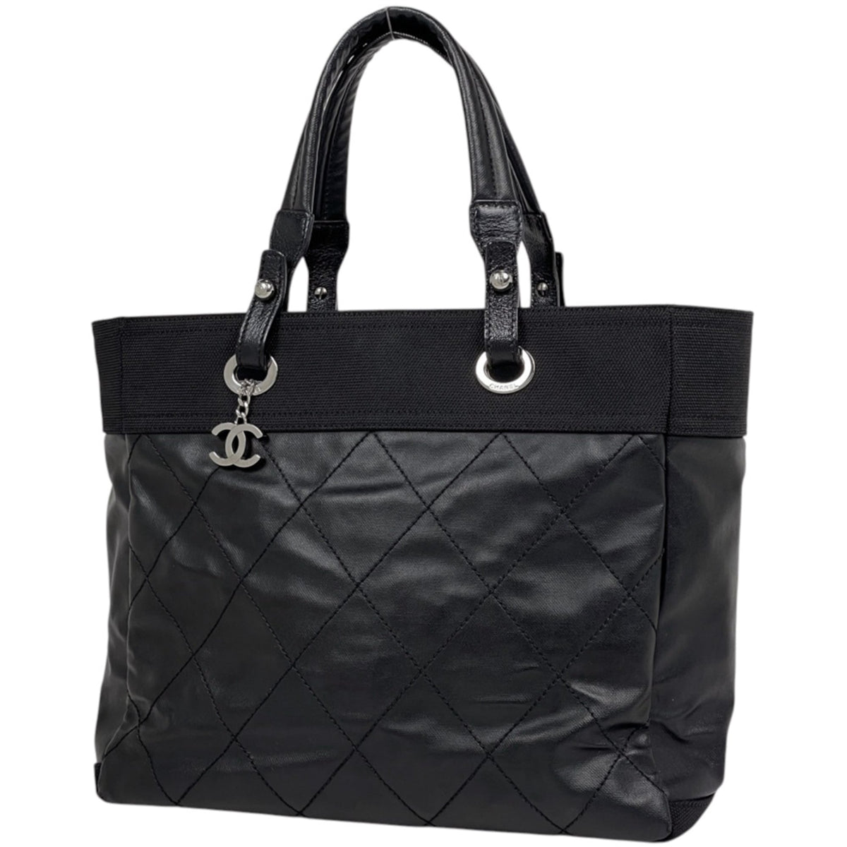 Chanel Black Coated Canvas Leather Tote Bag (Pre-Owned)