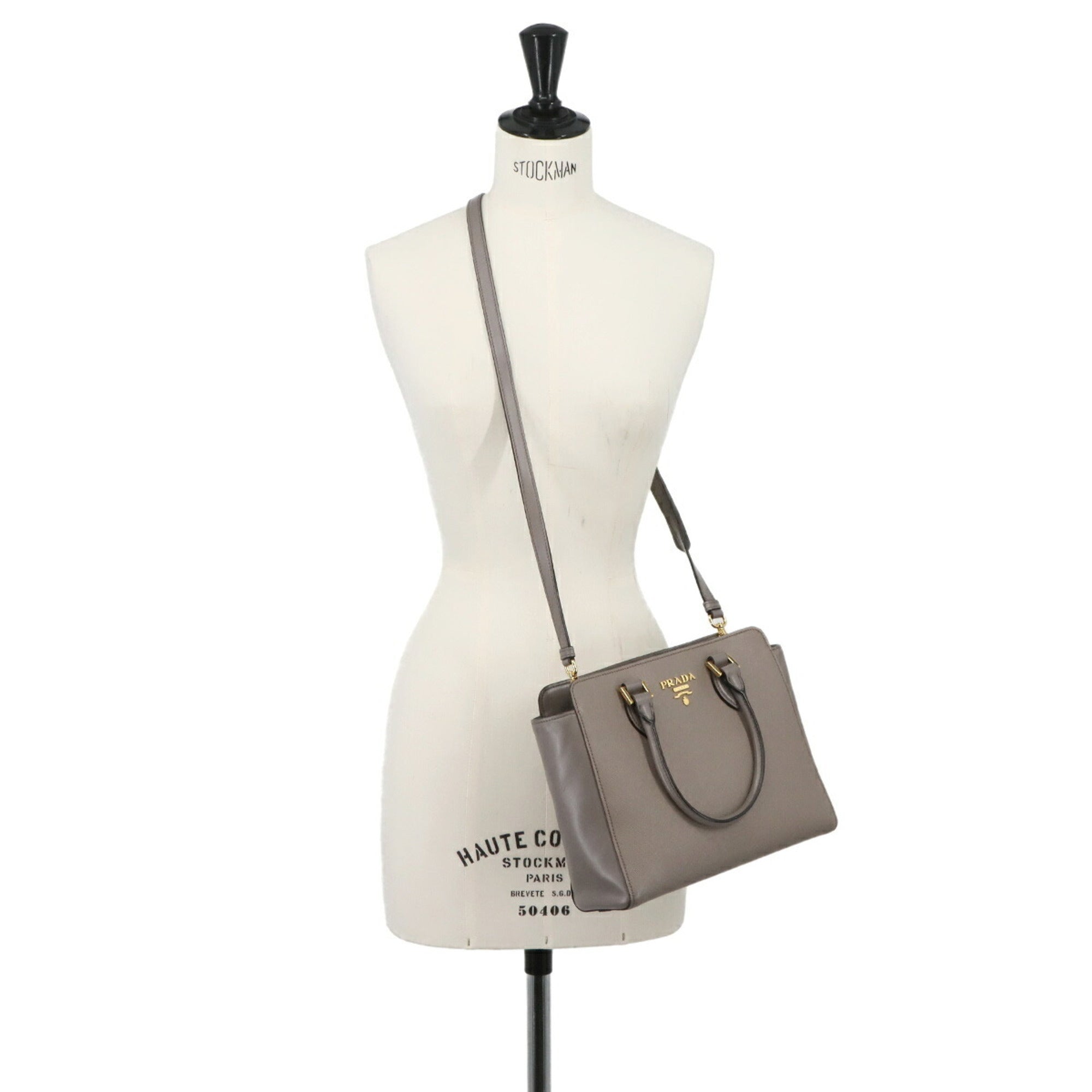 Prada Gray Saffiano Handbag Shoulder Bag (Pre-Owned)