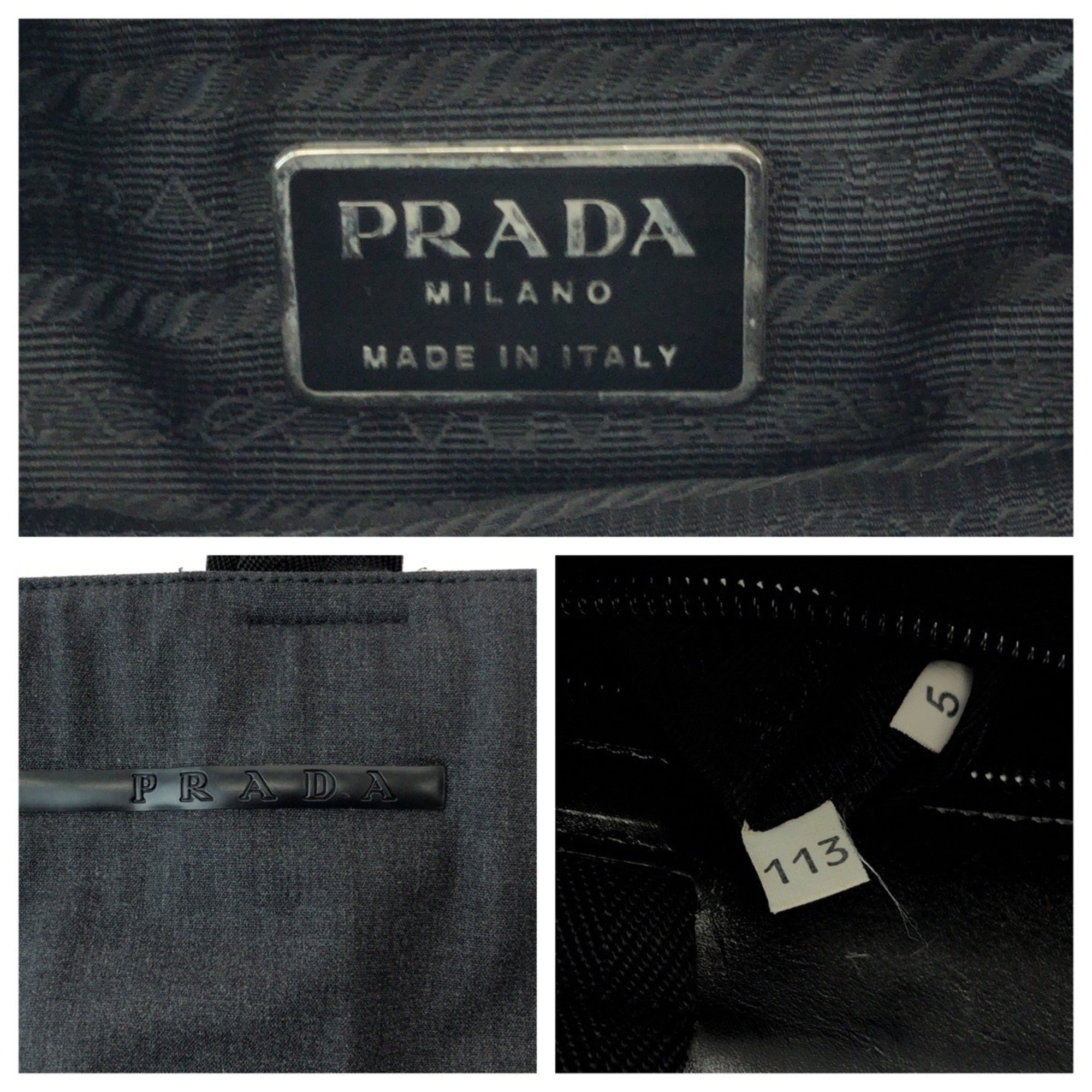 Prada Black Gray Canvas Shoulder Bag Tote Bag (Pre-Owned)