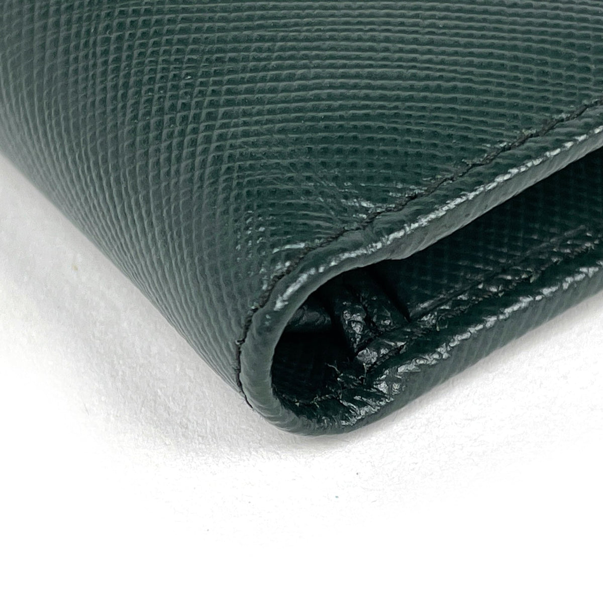 Prada Green Saffiano Triangle Leather Wallet (Bi-Fold) (Pre-Owned)