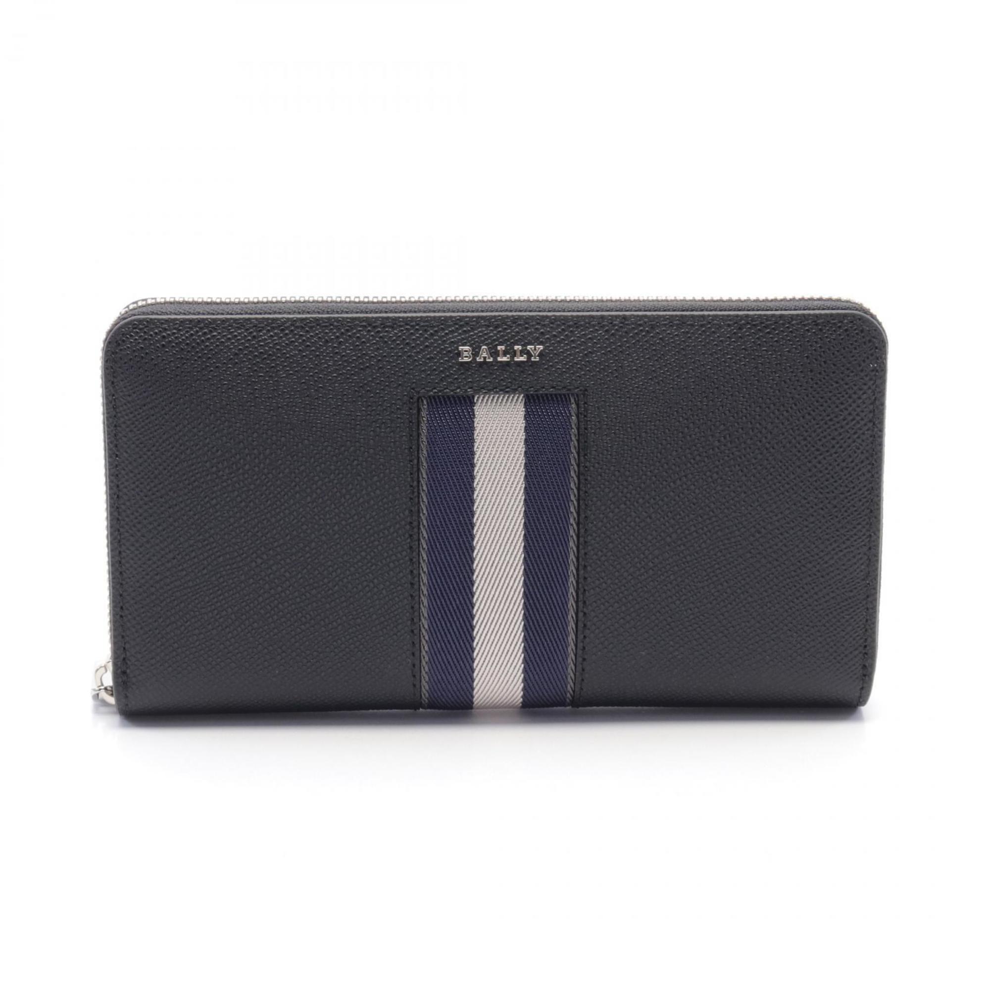 Bally Black Navy White Leather Long Wallet (Bi-Fold) (Pre-Owned)