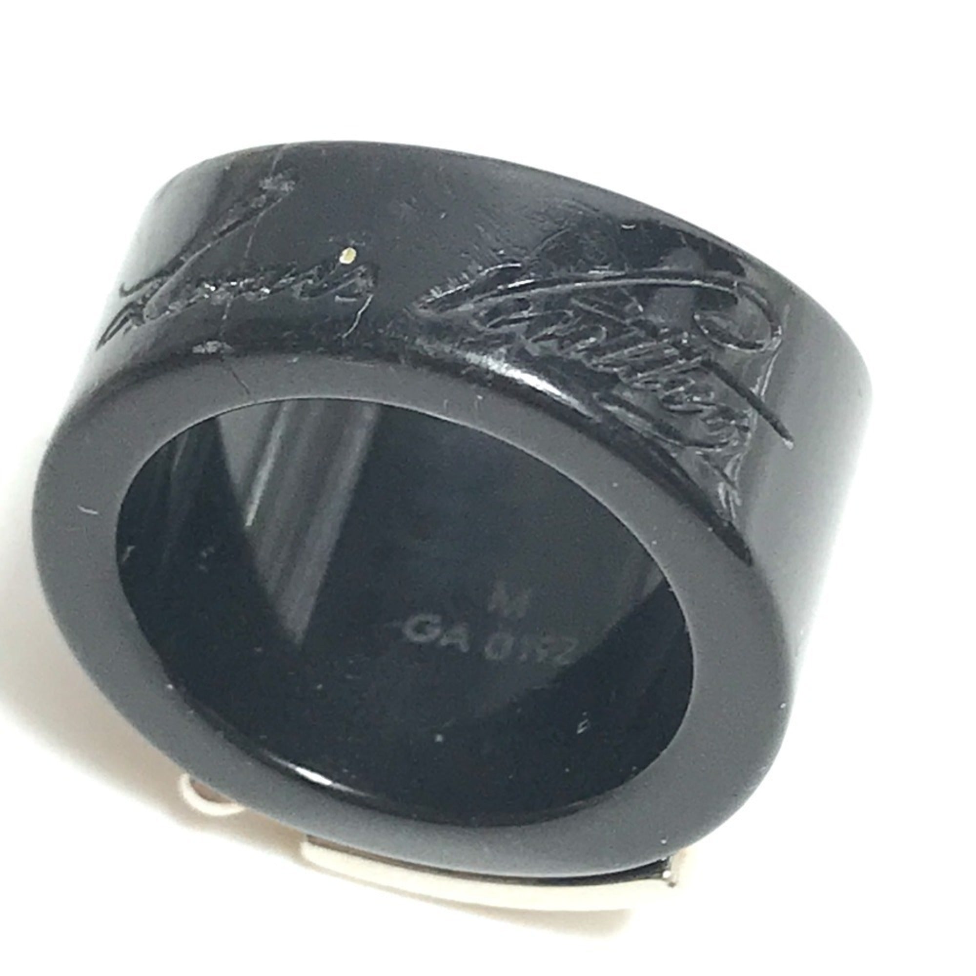 Louis Vuitton Silver Black Plastic Band Ring (Pre-Owned)