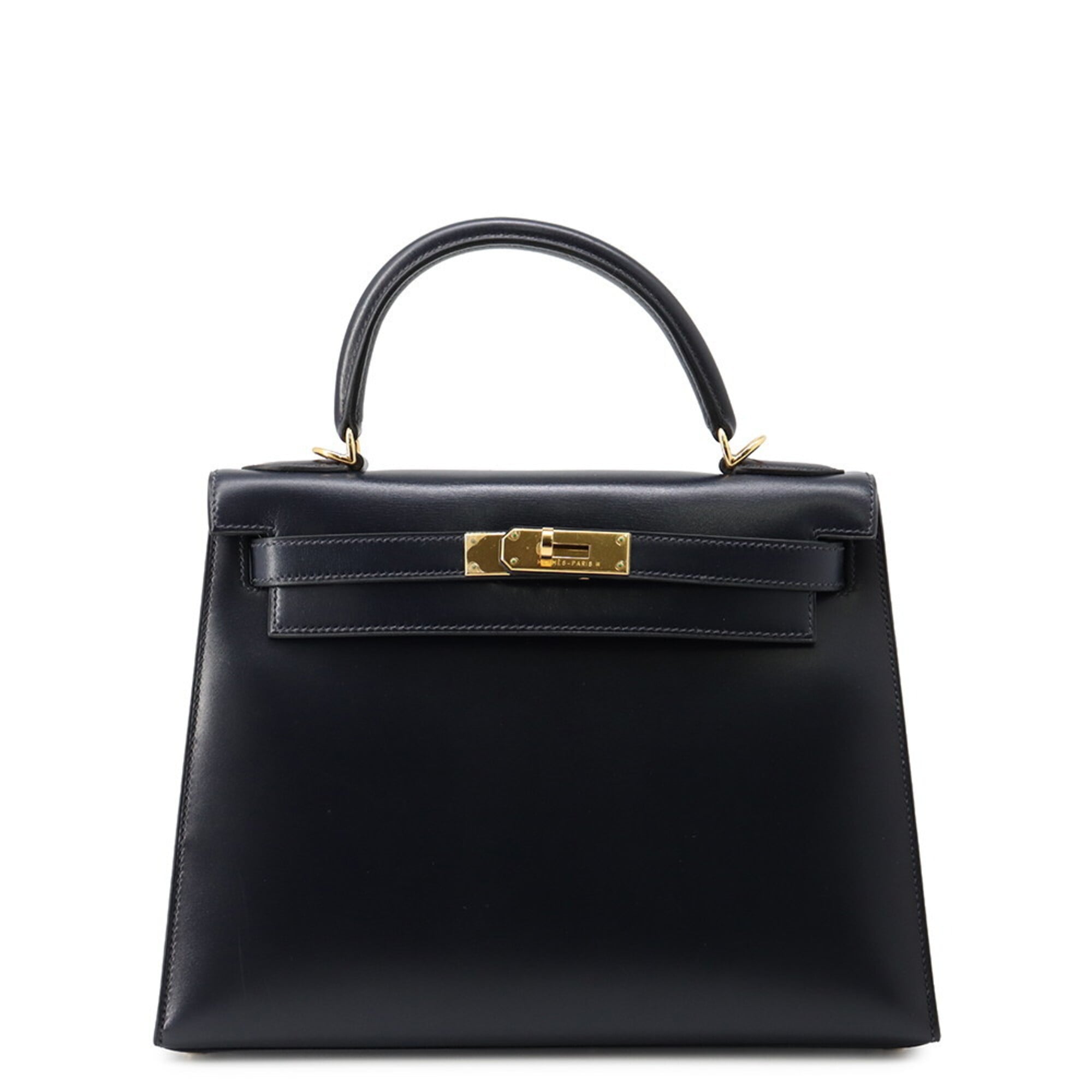 Hermes Navy Box Calf Leather Handbag (Pre-Owned)