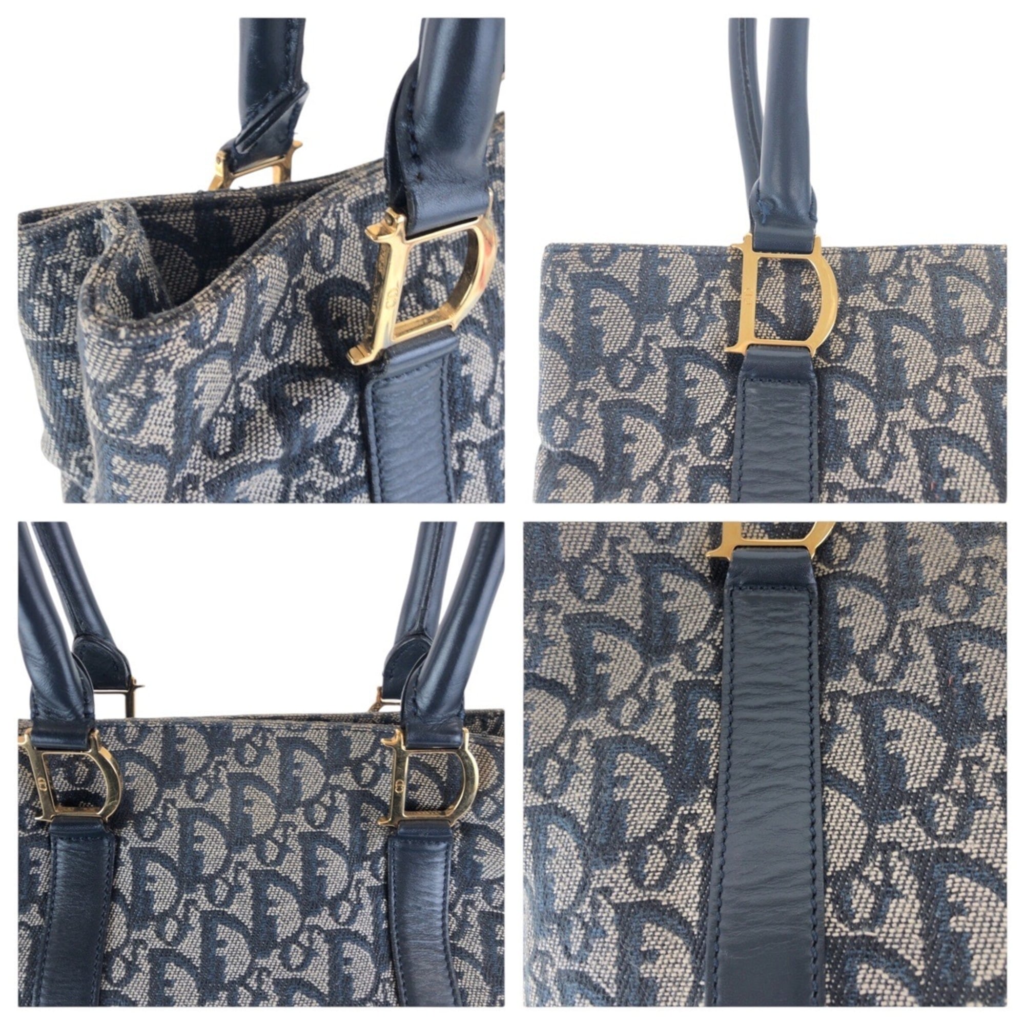 Christian Dior Navy Canvas Leather Shoulder Bag Tote Bag (Pre-Owned)