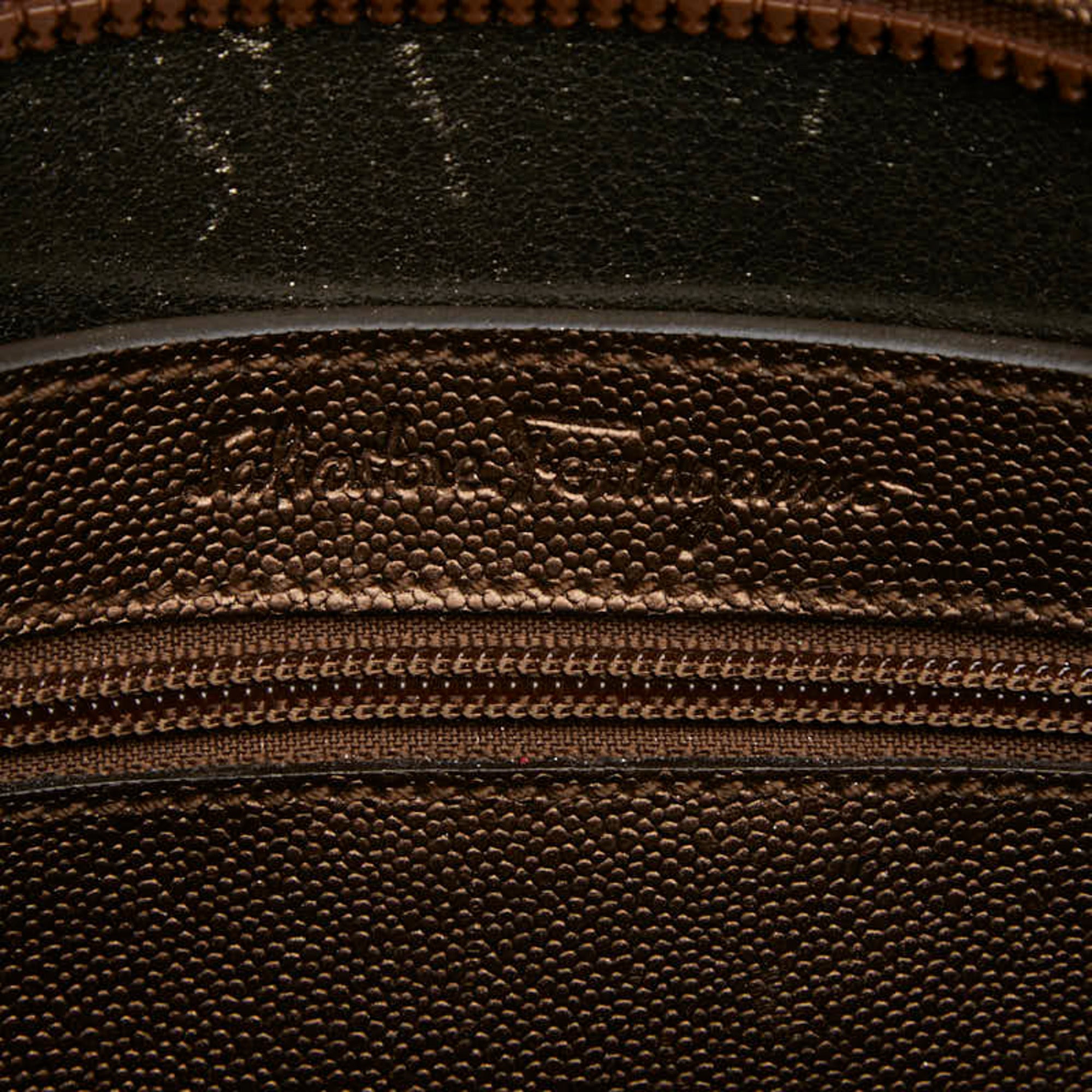 Salvatore Ferragamo Bronze Brown Leather Shoulder Bag Tote Bag (Pre-Owned)