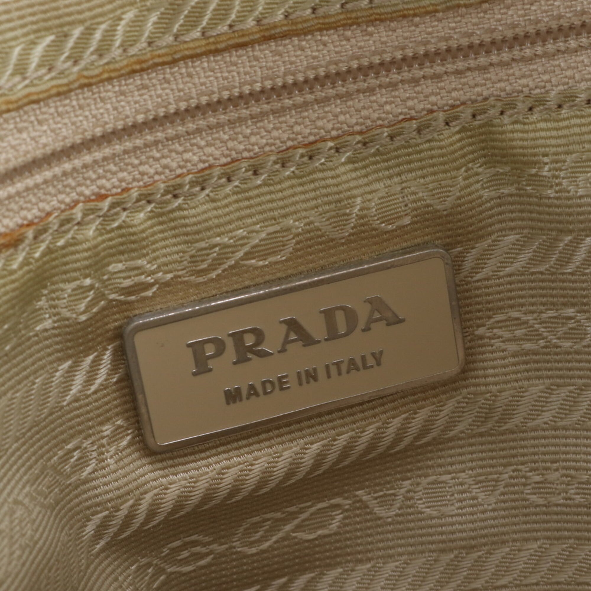Prada Beige Leather Nylon Handbag Shoulder Bag Tote Bag (Pre-Owned)