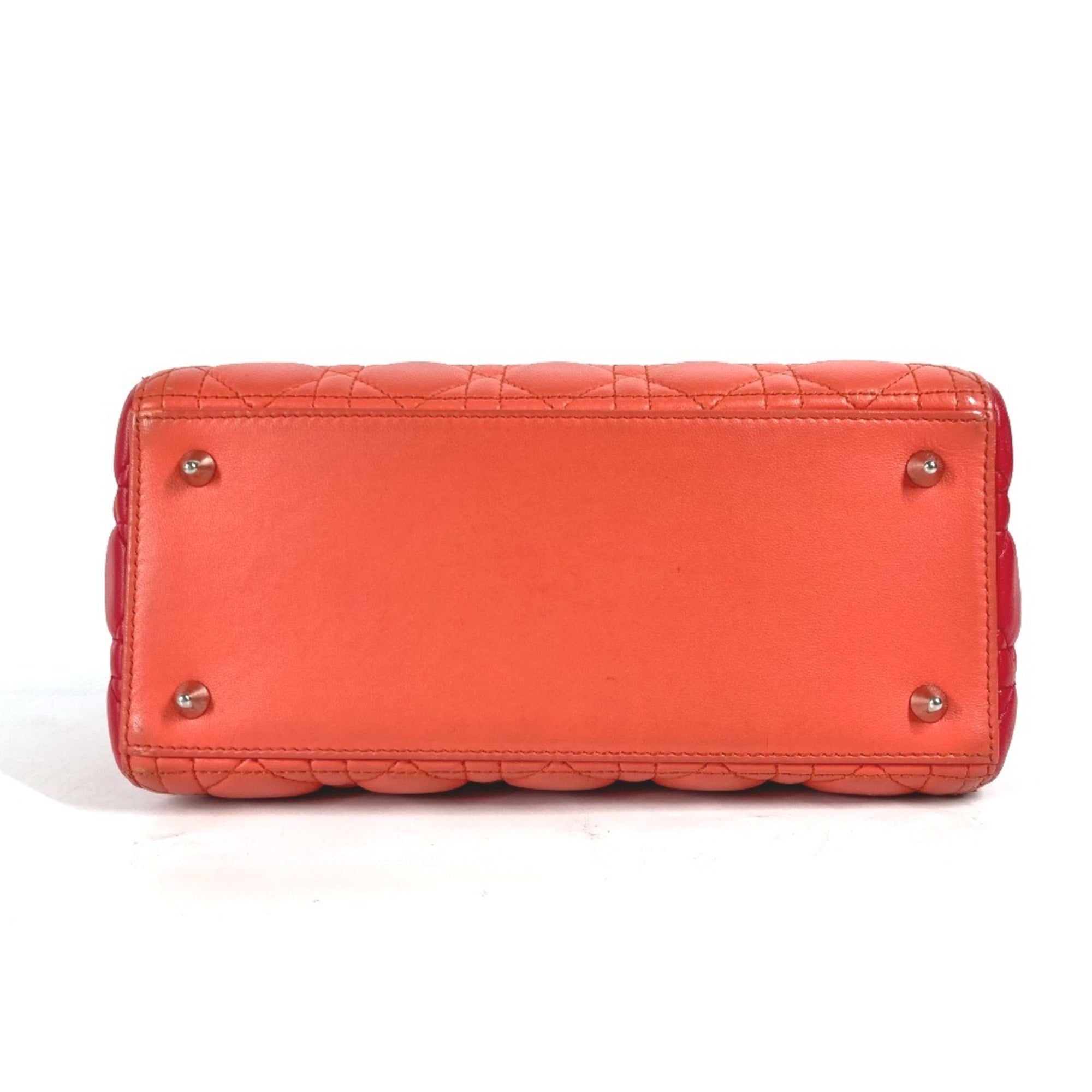 Christian Dior Lady Dior Orange Pink Red Color Leather Handbag Shoulder Bag Tote Bag (Pre-Owned)