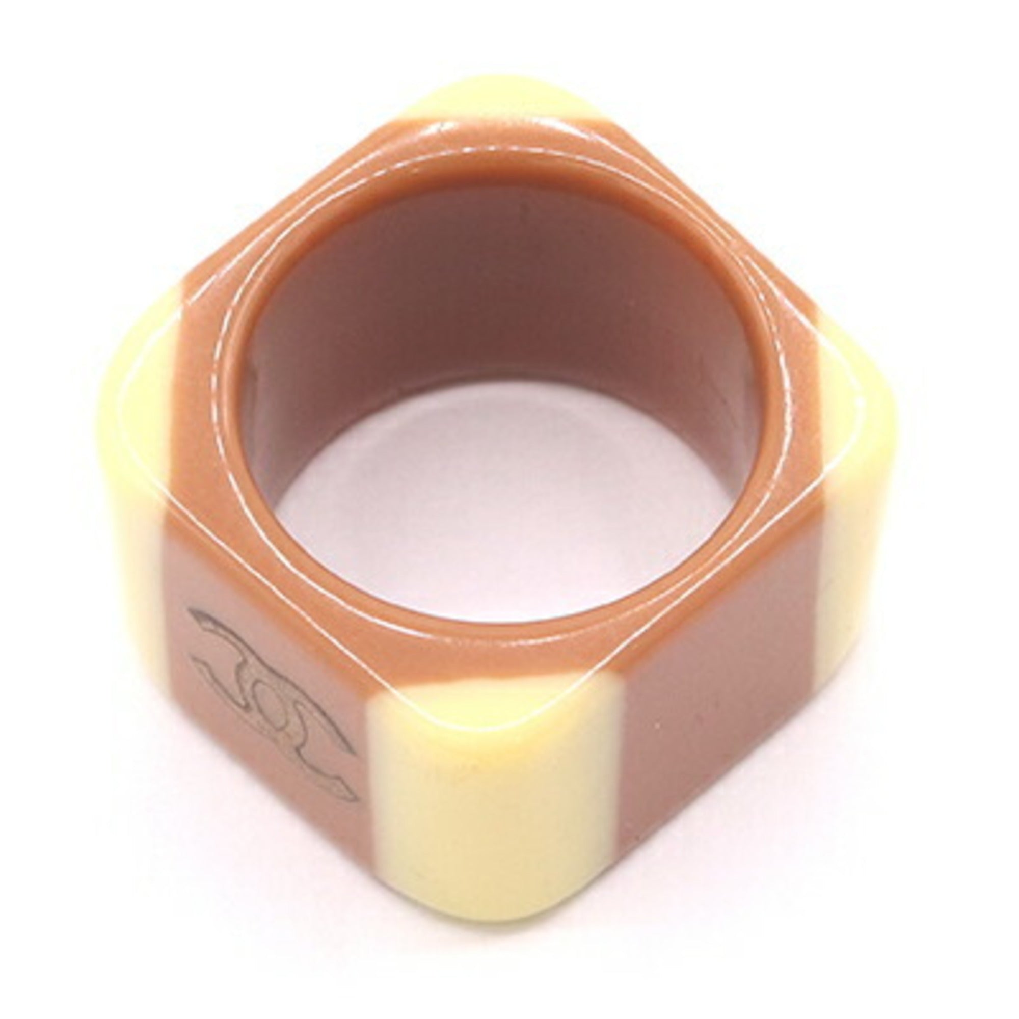 Chanel Brown Cream Yellow Plastic Band Ring (Pre-Owned)