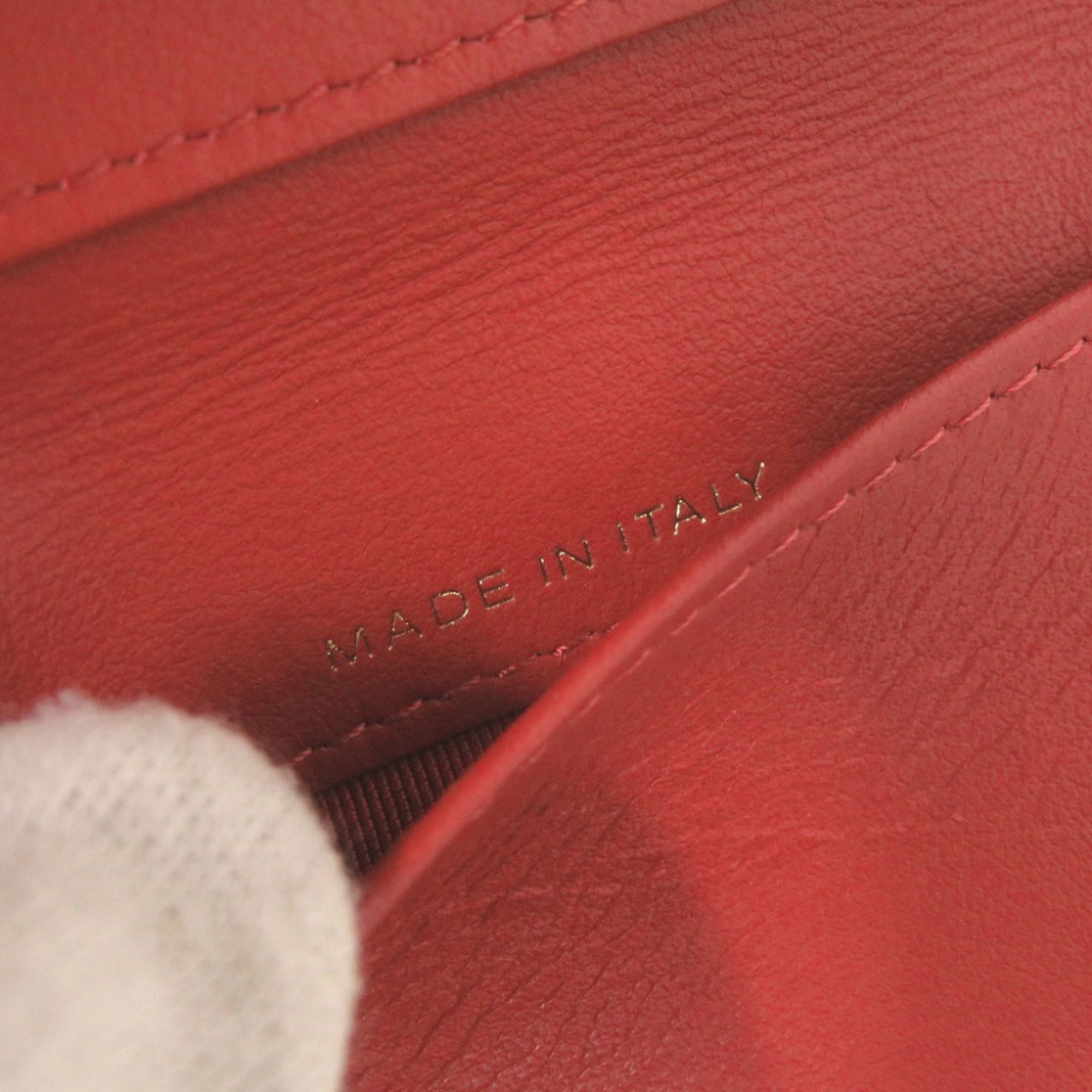 Chanel Red Color Leather Wallet (Tri-Fold) (Pre-Owned)