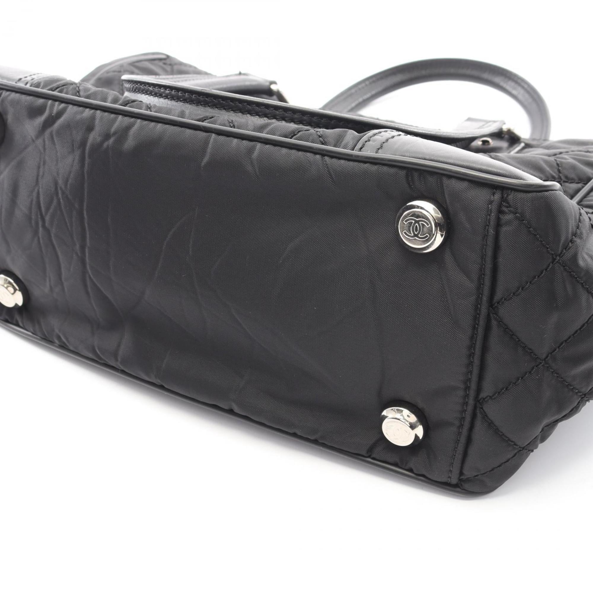 Chanel Black Nylon Leather Handbag Tote Bag (Pre-Owned)