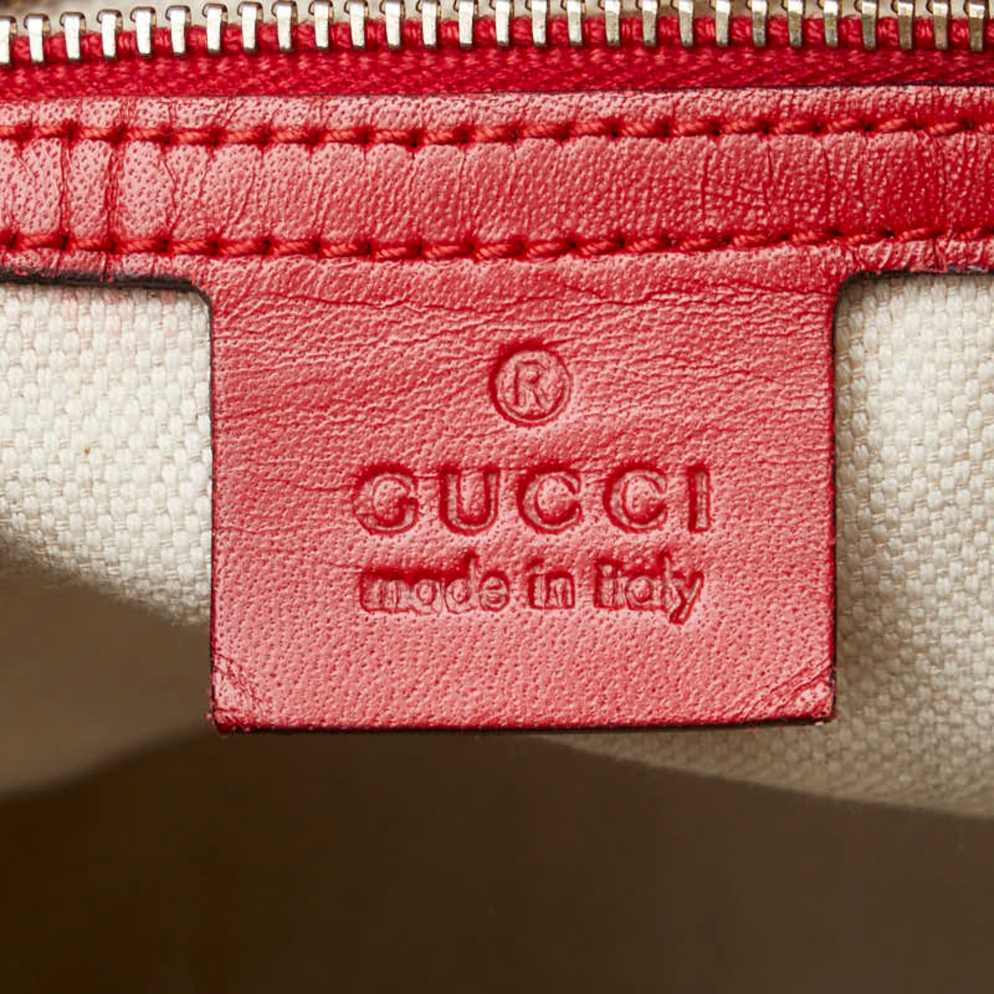 Gucci Beige Red Color Canvas Leather Boston Bag Shoulder Bag (Pre-Owned)
