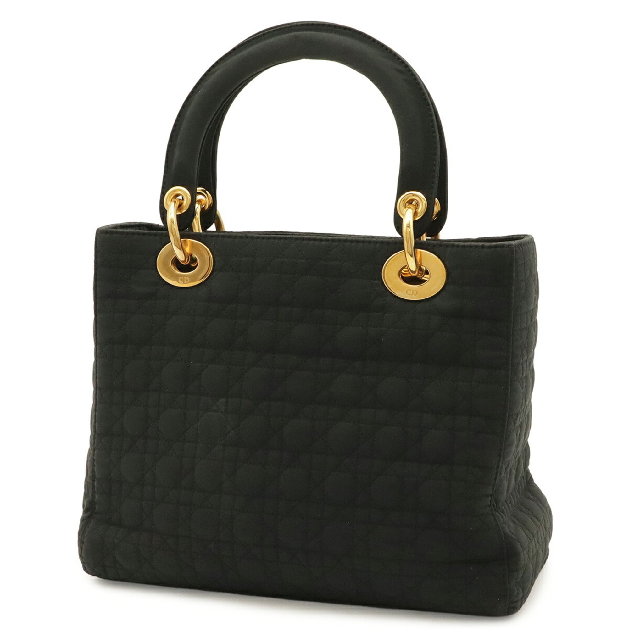 Christian Dior Lady Dior Black Nylon Leather Handbag Tote Bag (Pre-Owned)
