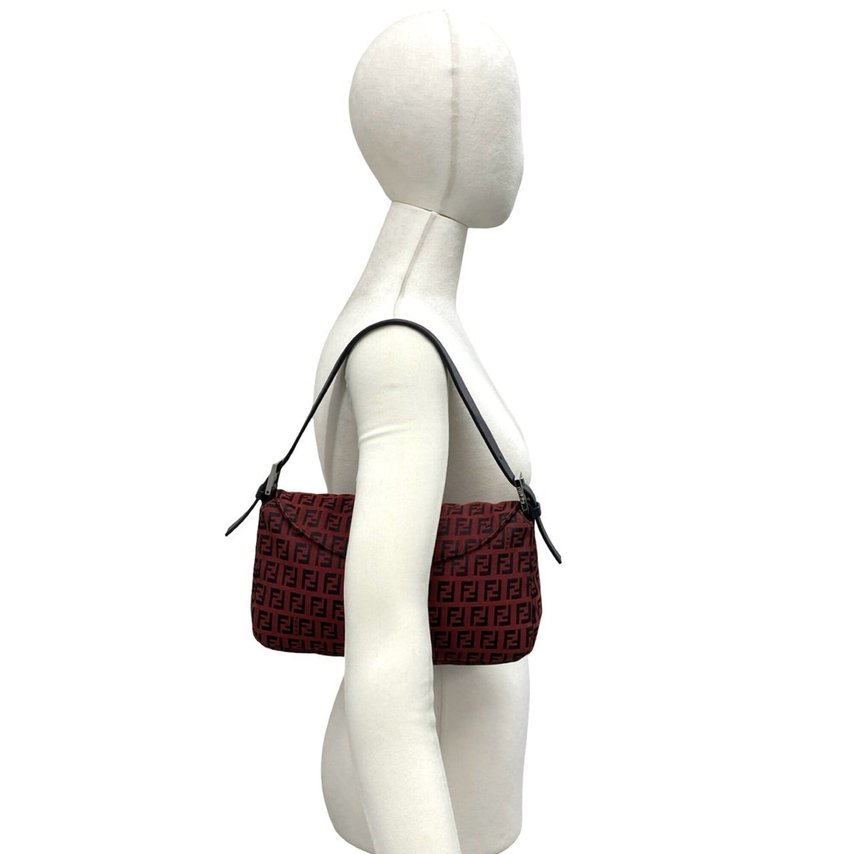 Fendi Black Red Color Canvas Leather Shoulder Bag (Pre-Owned)