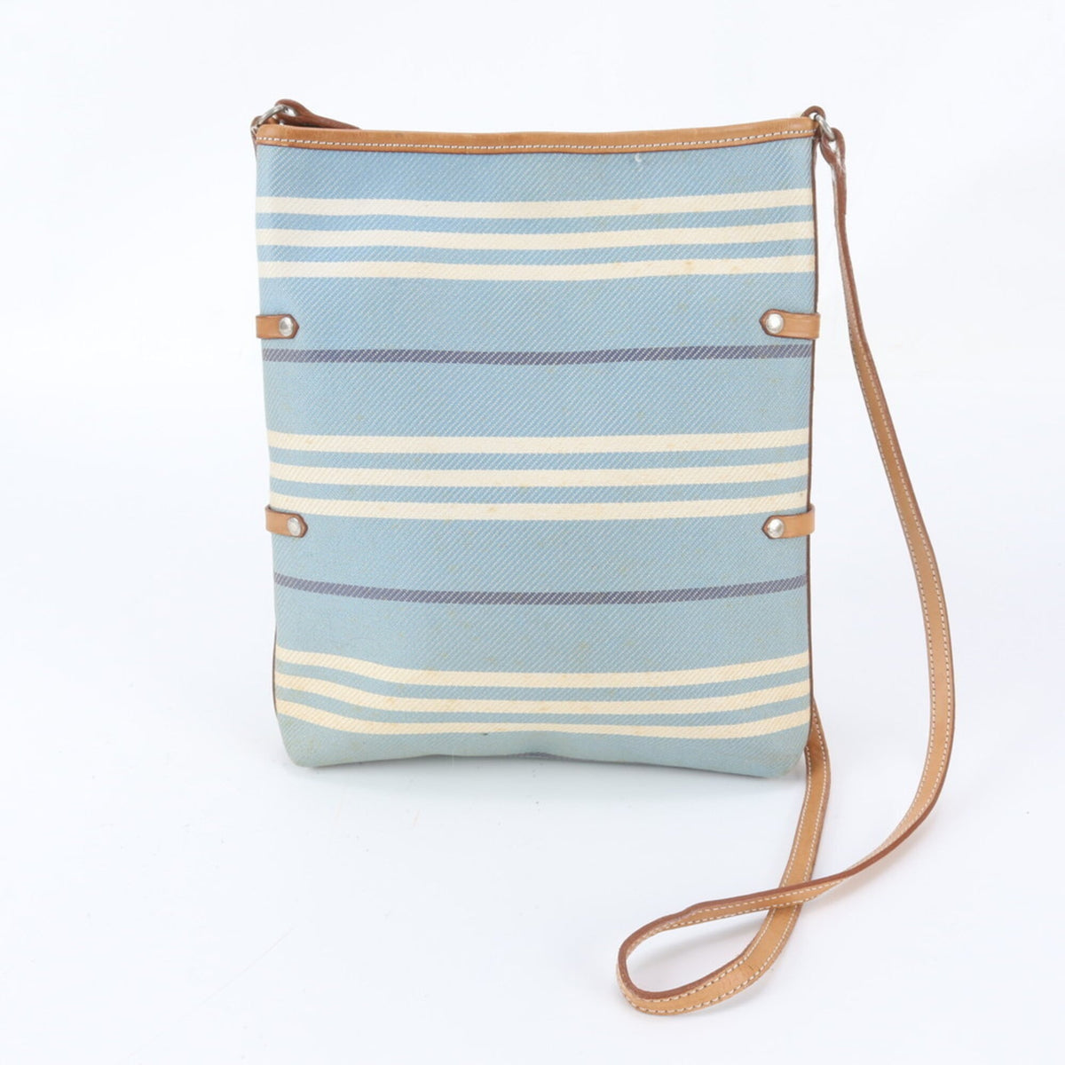 Burberry Brown Light Blue White Leather Canvas Handbag Shoulder Bag Tote Bag (Pre-Owned)