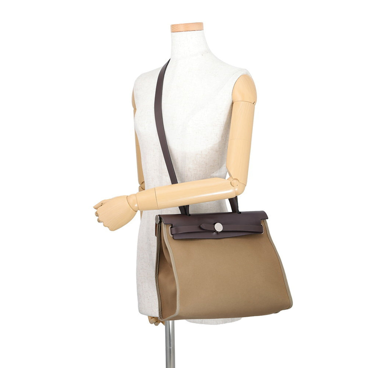 Hermes Ebene Etoupe Gray Toile Officier Vache Leather Handbag (Pre-Owned)