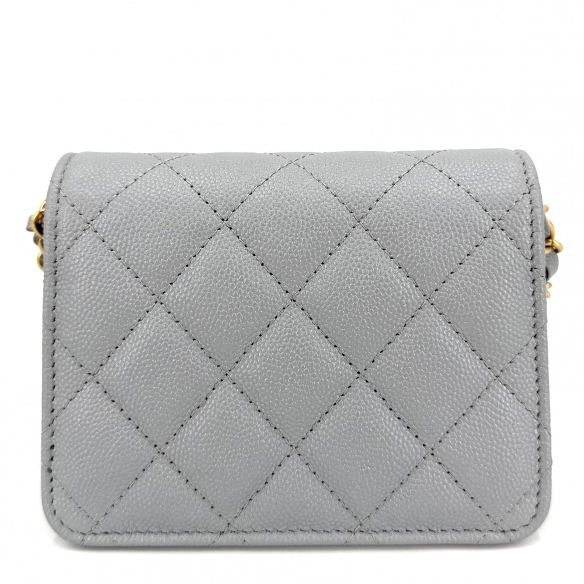 Chanel Gray Grained Calfskin Shoulder Bag (Pre-Owned)