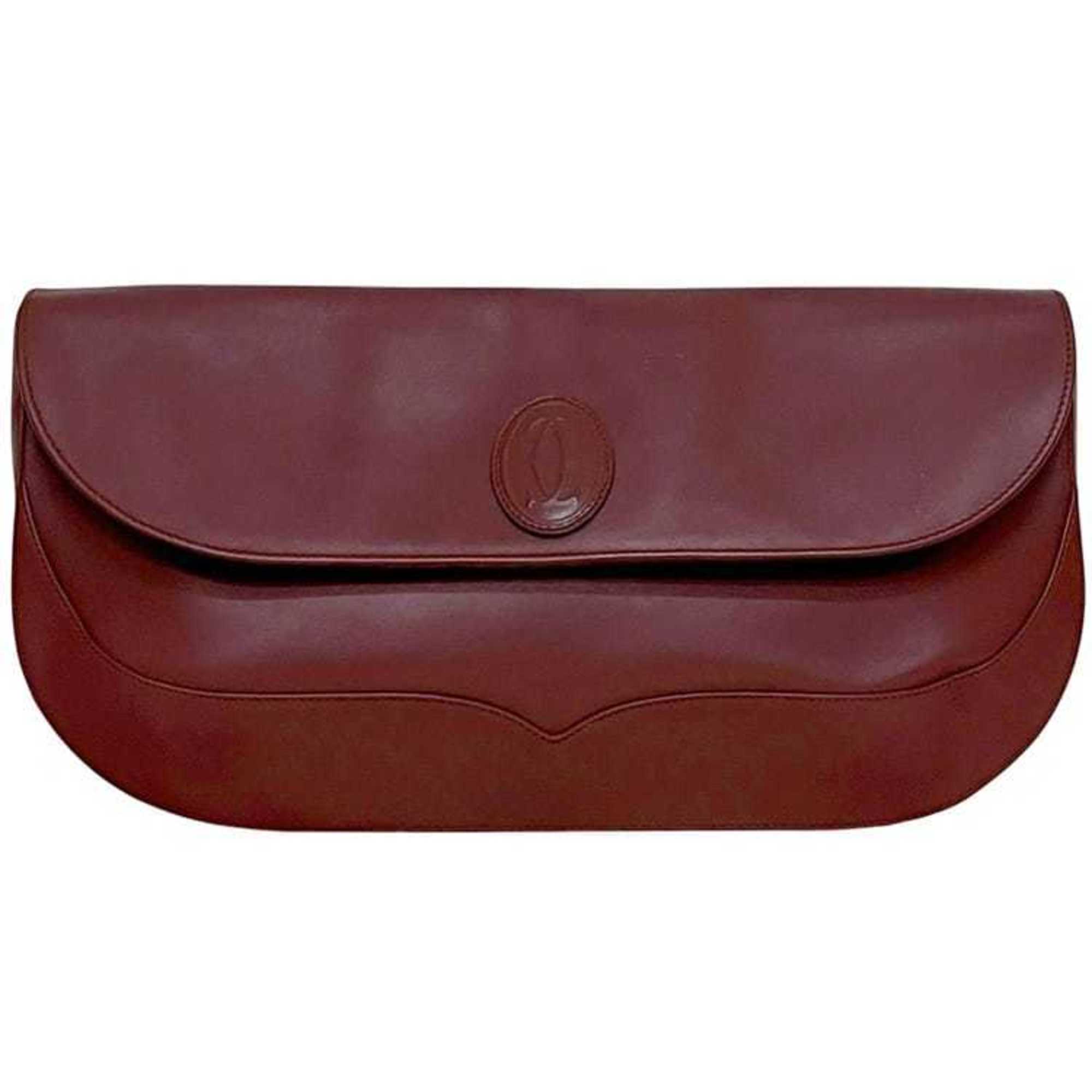 Cartier Must Bordeaux Leather Clutch Bag Handbag (Pre-Owned)