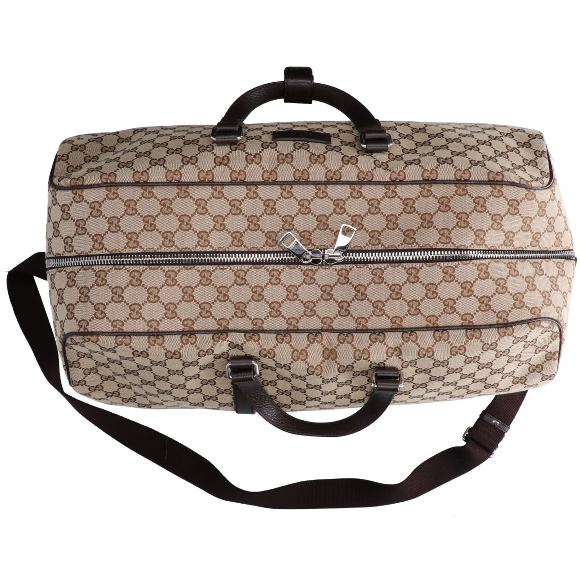 Gucci Beige Dark Brown Gg Canvas Boston Bag (Pre-Owned)