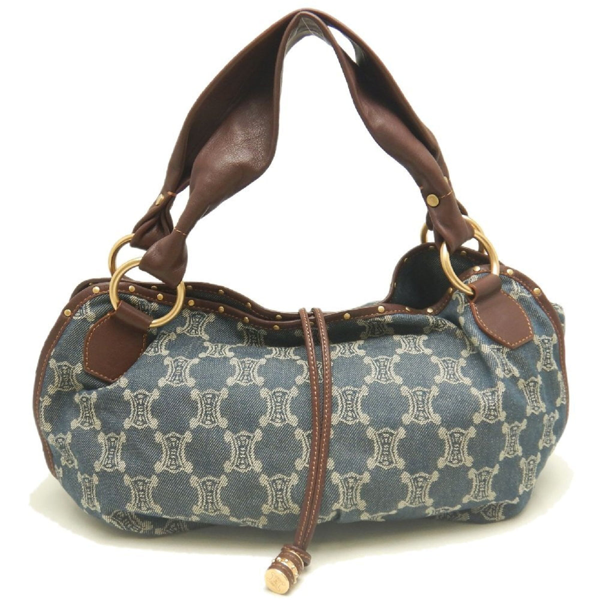Celine Bittersweet Blue Brown Cotton Denim Leather Handbag (Pre-Owned)