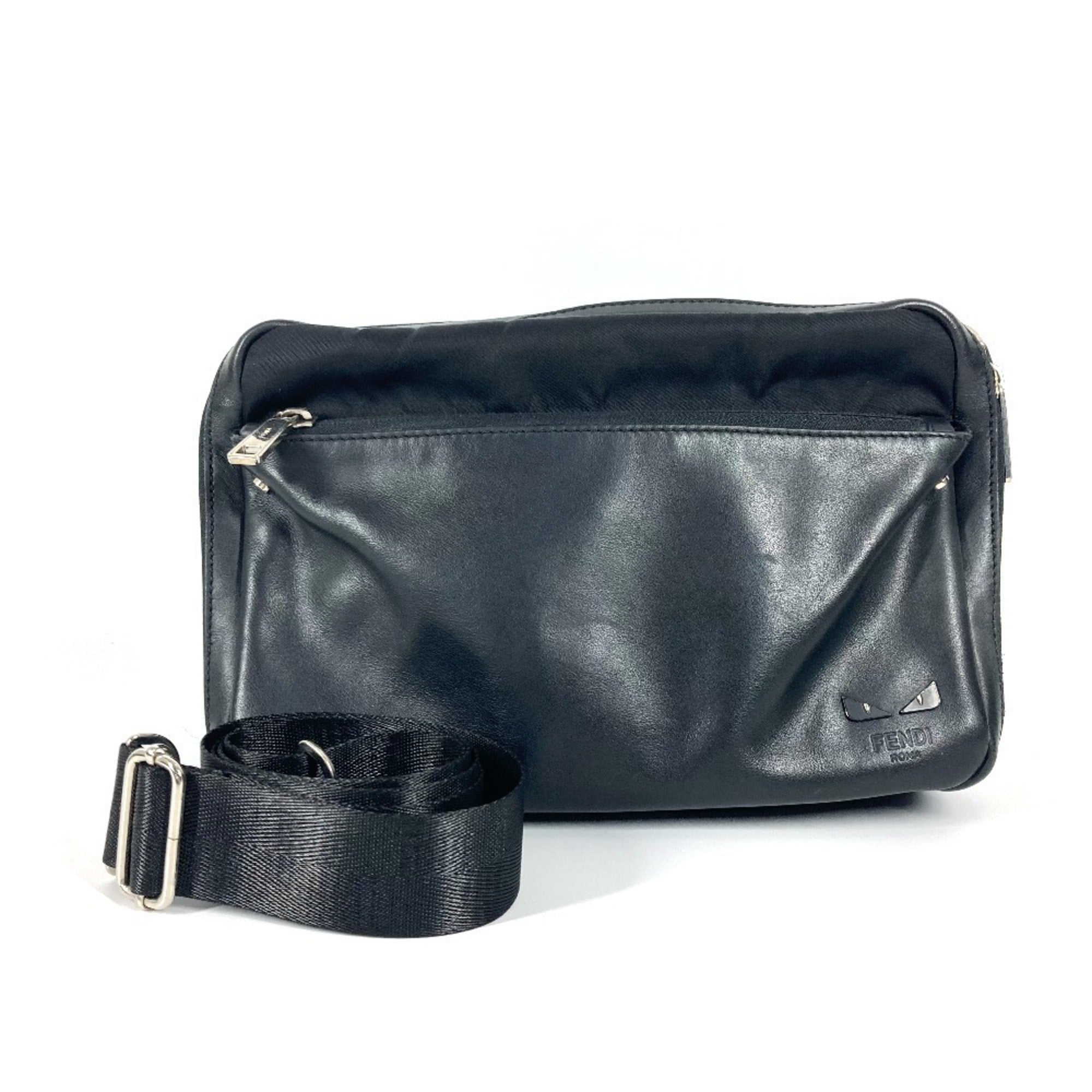 Fendi Black Nylon Leather Handbag Pochette Shoulder Bag (Pre-Owned)