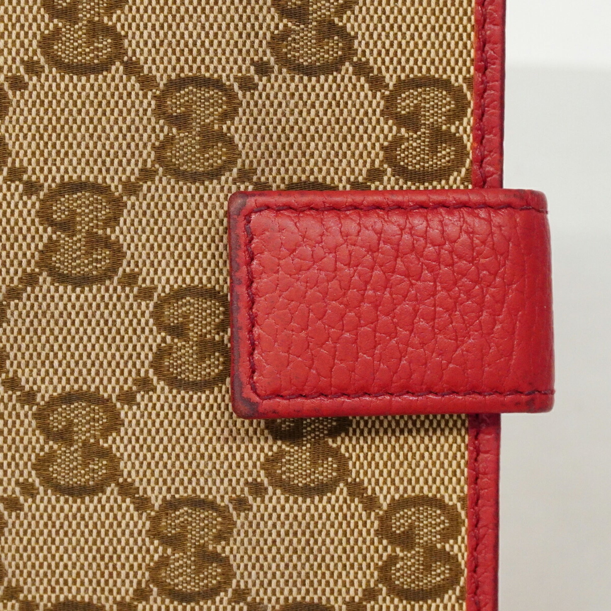 Gucci Beige Red Color Canvas Long Wallet (Bi-Fold) (Pre-Owned)