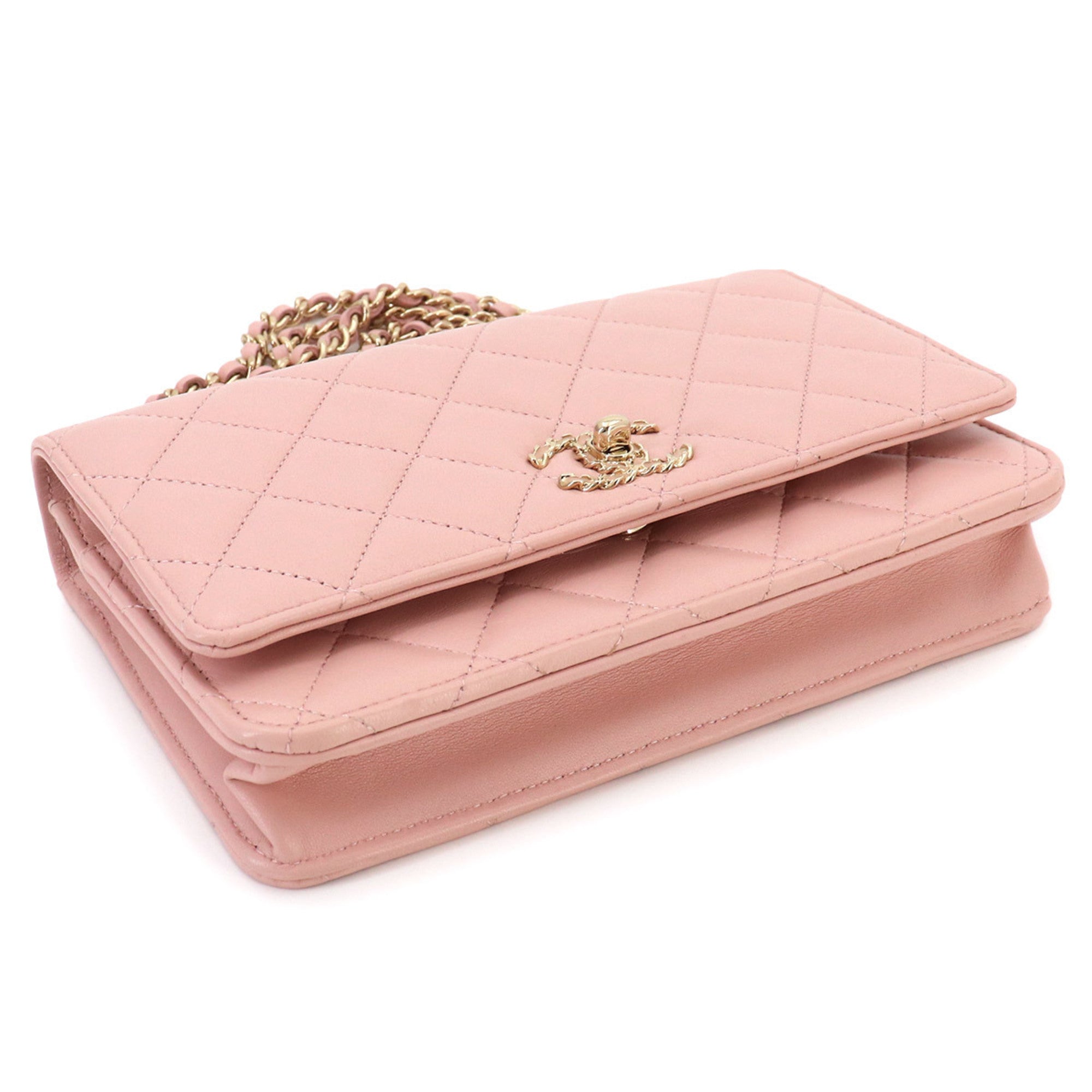 Chanel Pink Leather Chain/Shoulder Wallet (Pre-Owned)
