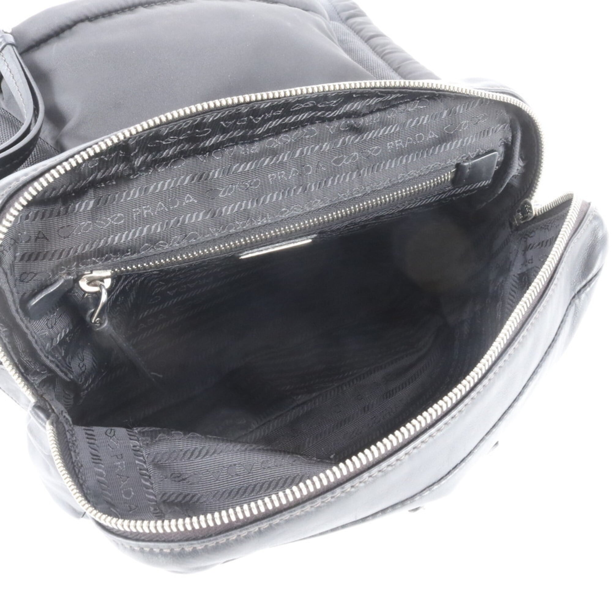 Prada Black Leather Canvas Backpack (Pre-Owned)