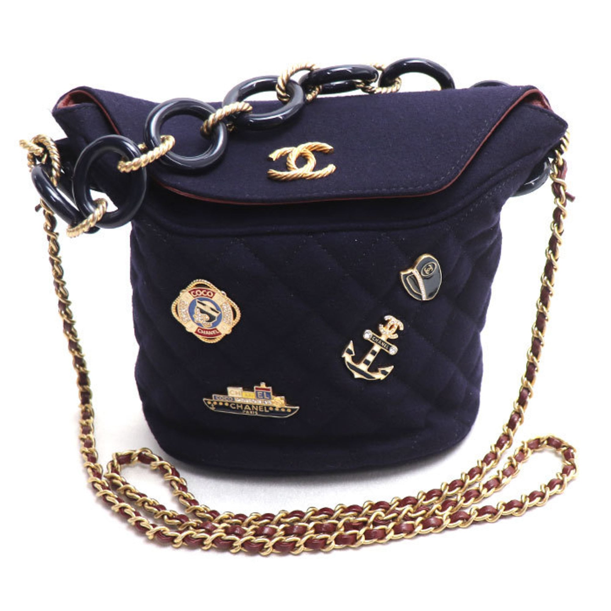 Chanel Navy Wool Leather Shoulder Bag (Pre-Owned)