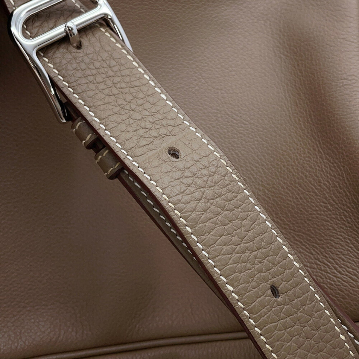 Hermes Etoupe Gray Taurillon Clemence Leather Shoulder Bag (Pre-Owned)