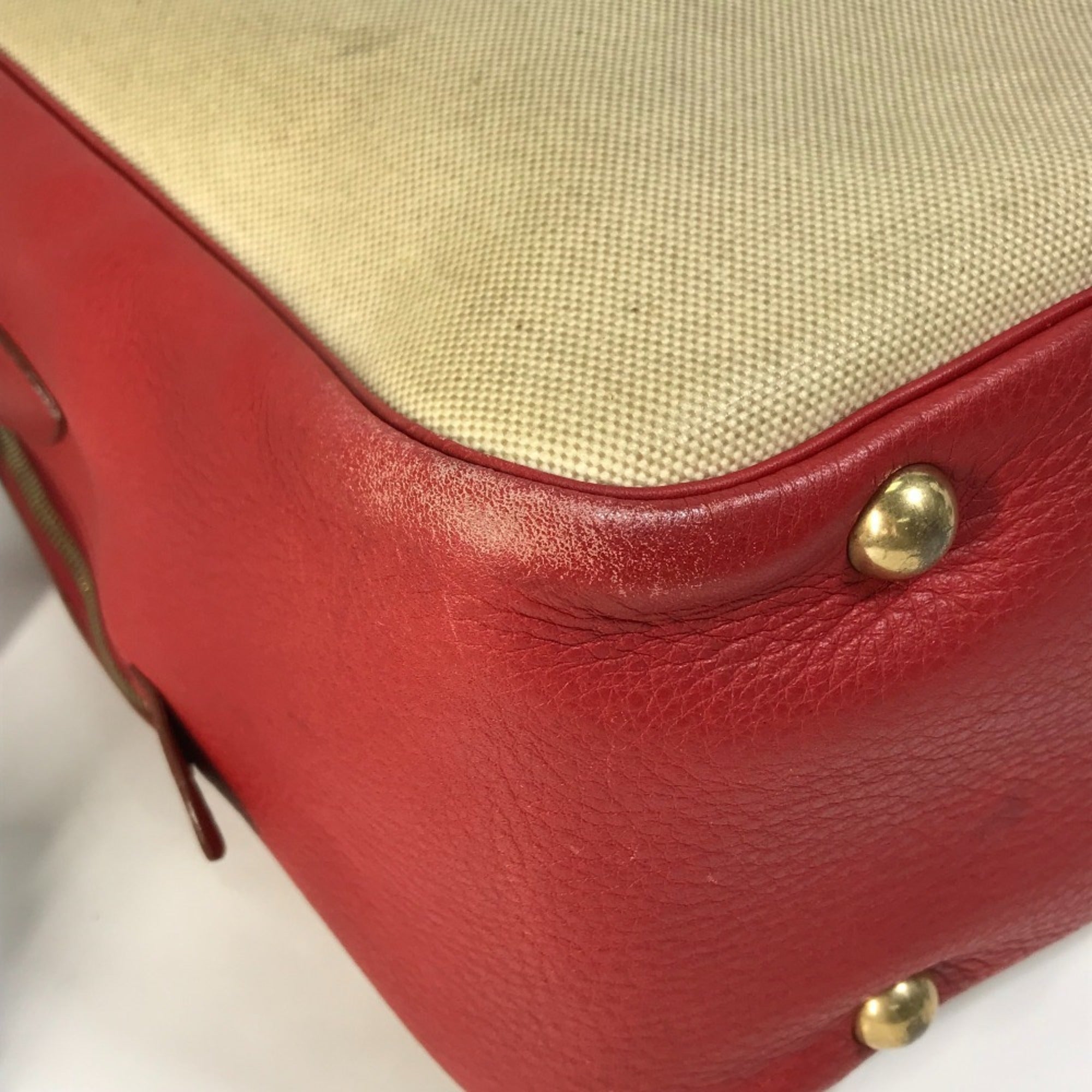 Hermes Beige Red Color Toile H Leather Shoulder Bag (Pre-Owned)