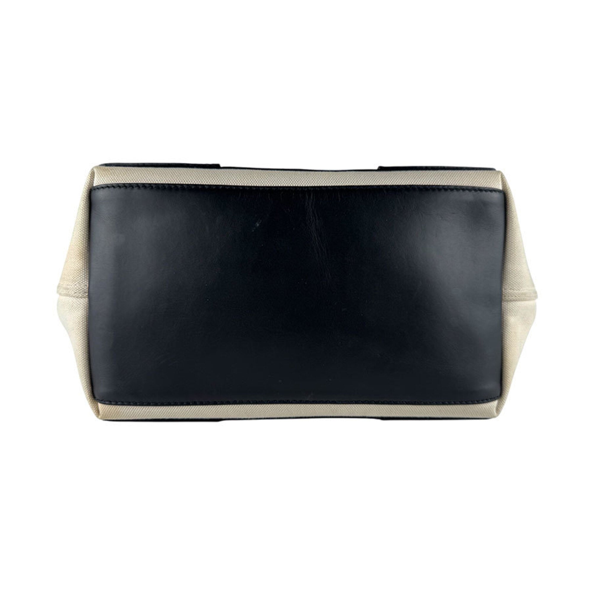 Balenciaga Black Ivory Canvas Leather Handbag Tote Bag (Pre-Owned)