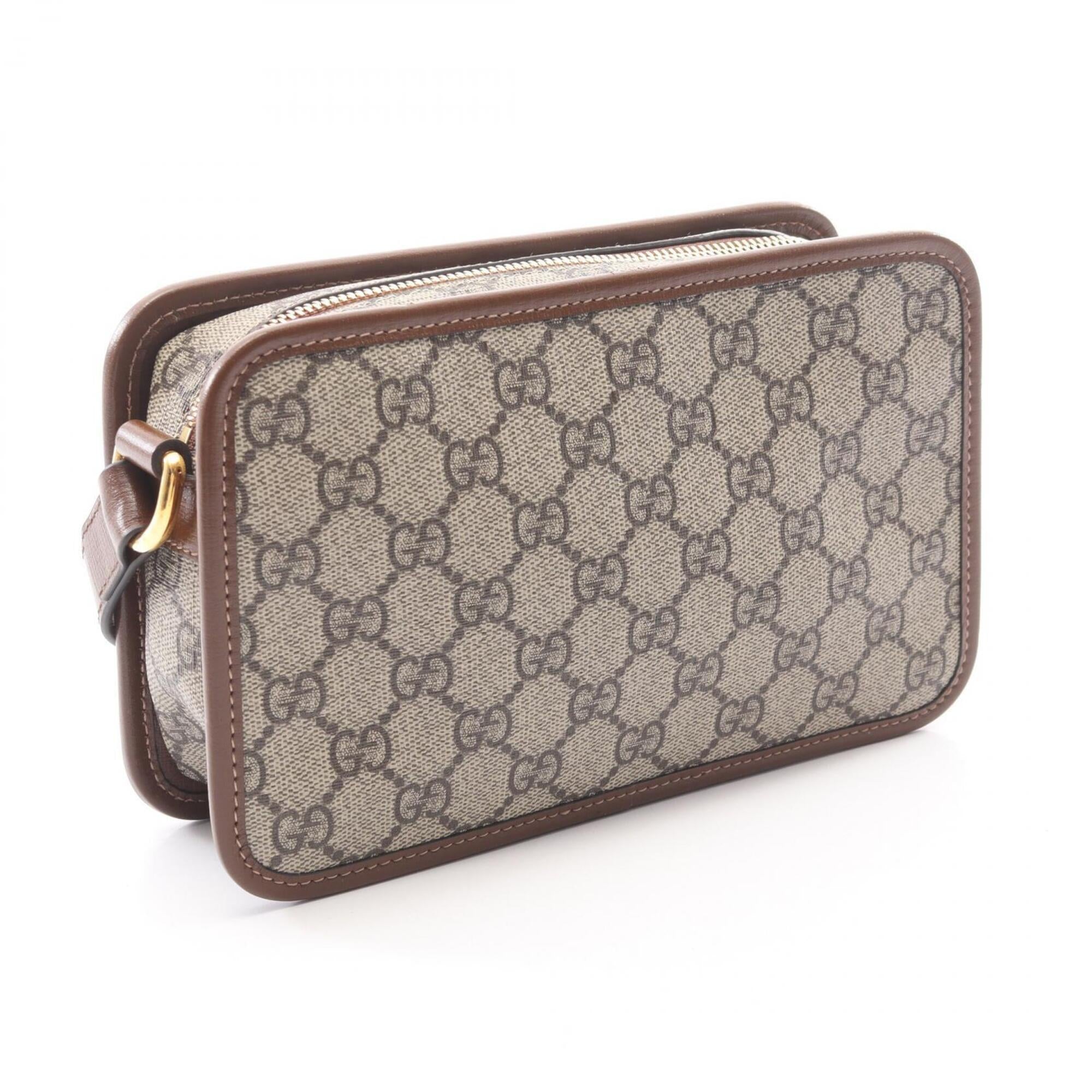 Gucci Beige Brown Coated Canvas Leather Handbag Shoulder Bag (Pre-Owned)