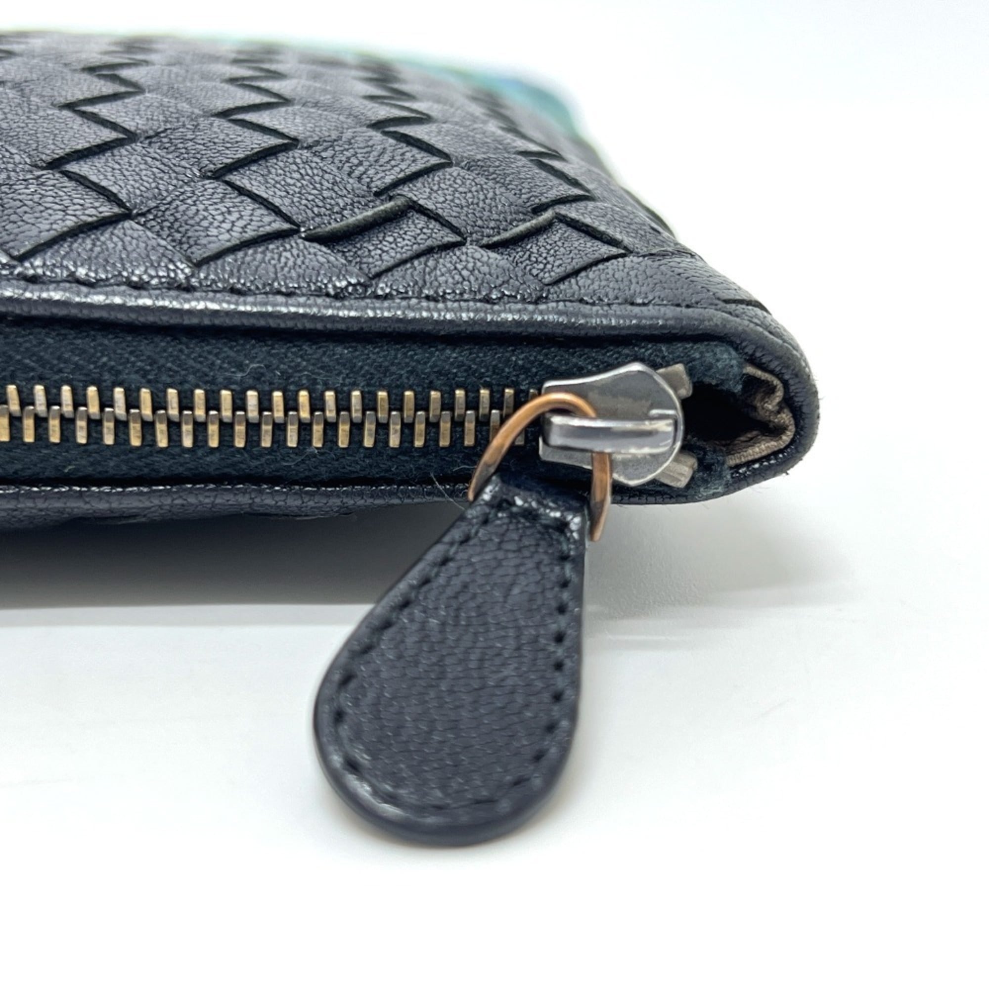 Bottega Veneta Intrecciato Black Blue Green Intrecciato Clutch Bag Pouch (Pre-Owned)