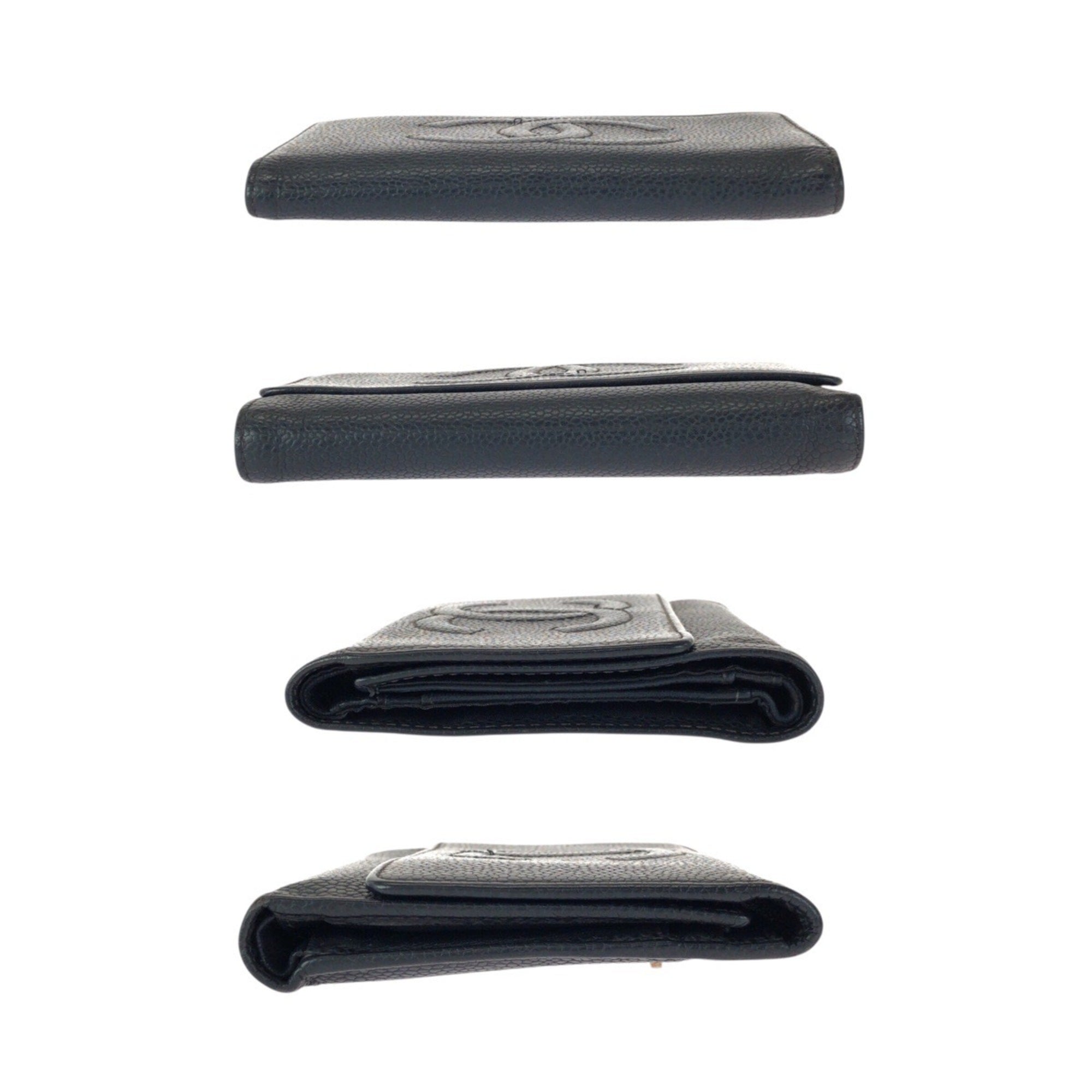Chanel Black Grained Calfskin Wallet (Tri-Fold) (Pre-Owned)