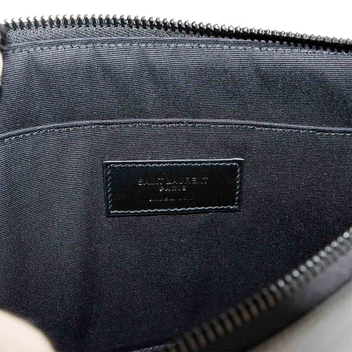 Saint Laurent Black Leather Clutch Bag Handbag (Pre-Owned)