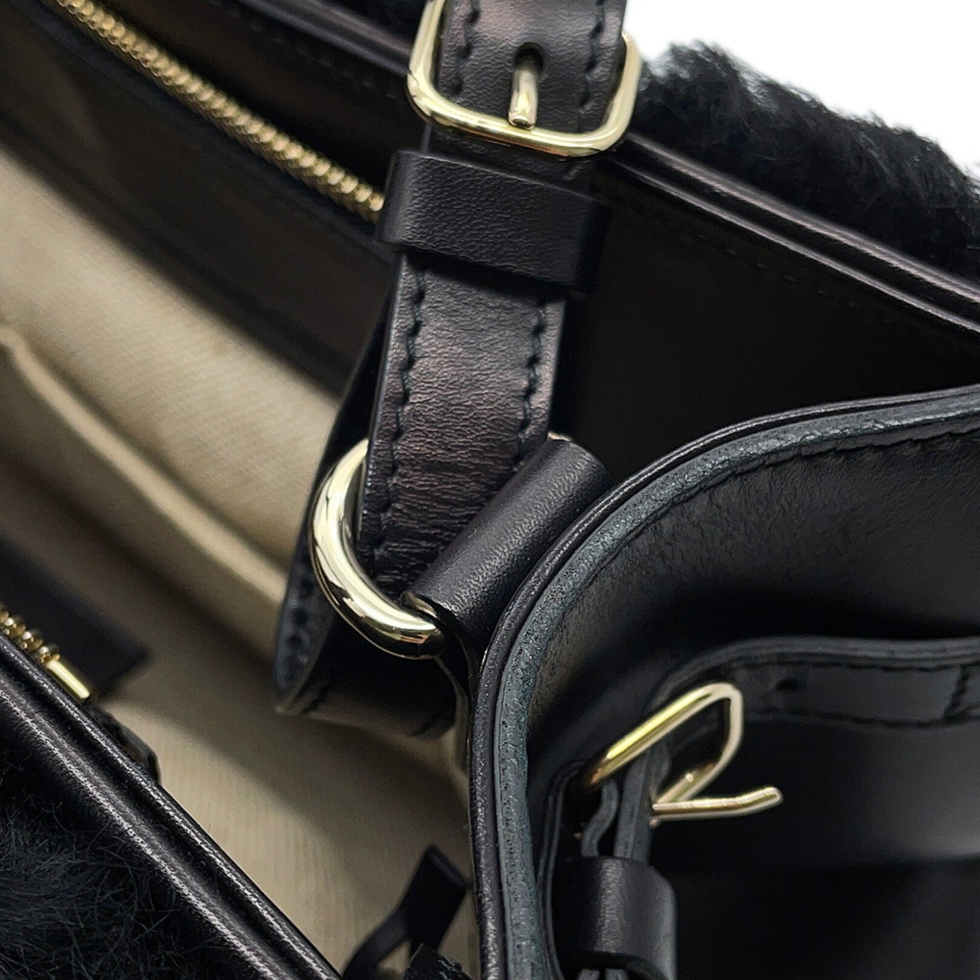 Balenciaga Black Fur Handbag Shoulder Bag (Pre-Owned)