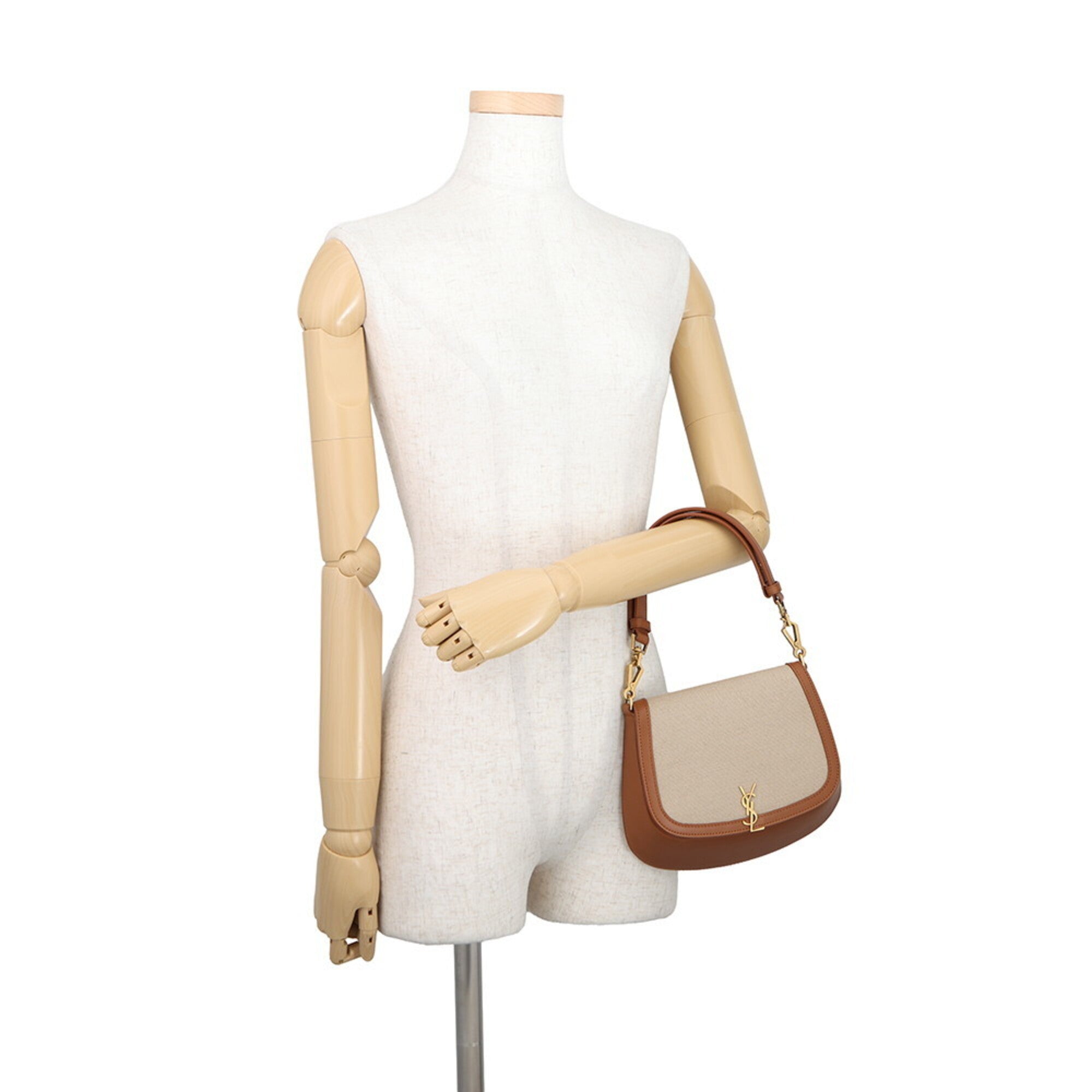 Yves Saint Laurent Beige Brown Canvas Handbag (Pre-Owned)