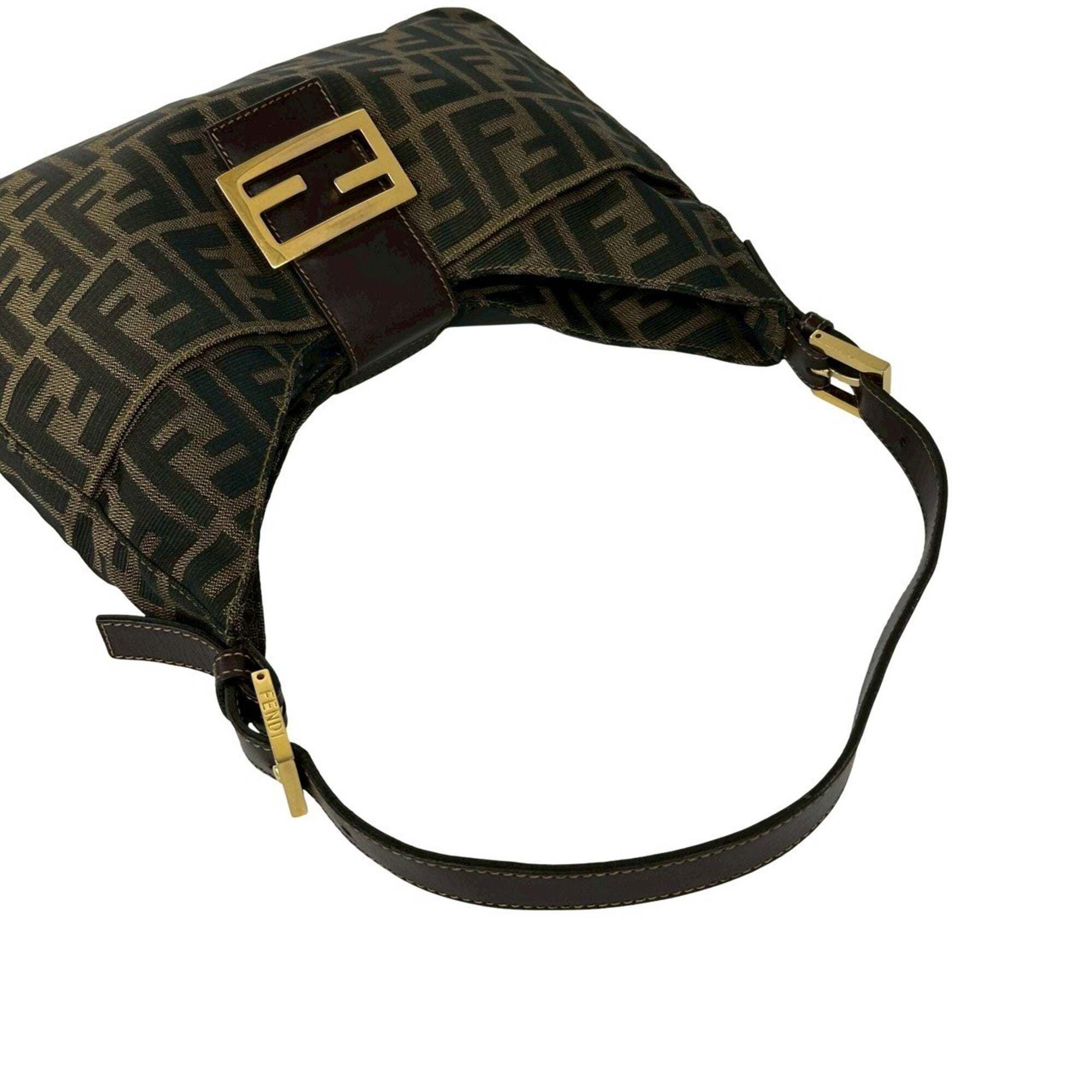 Fendi Black Brown Canvas Leather Shoulder Bag (Pre-Owned)
