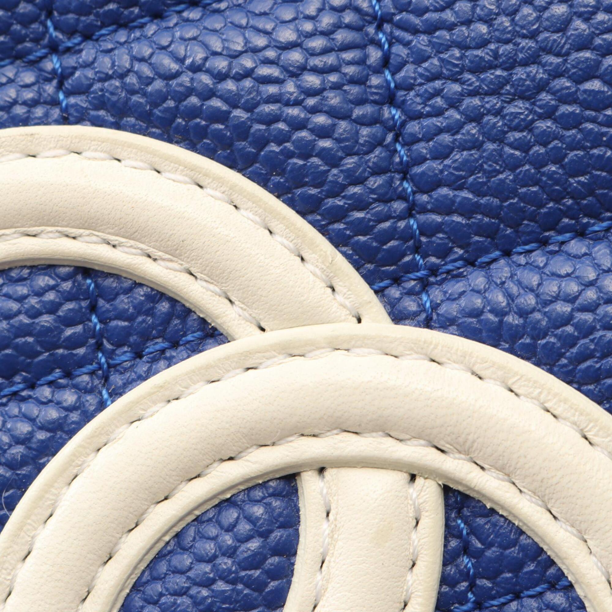 Chanel Blue Red Color White Grained Calfskin Handbag Shoulder Bag Vanity Bag (Pre-Owned)