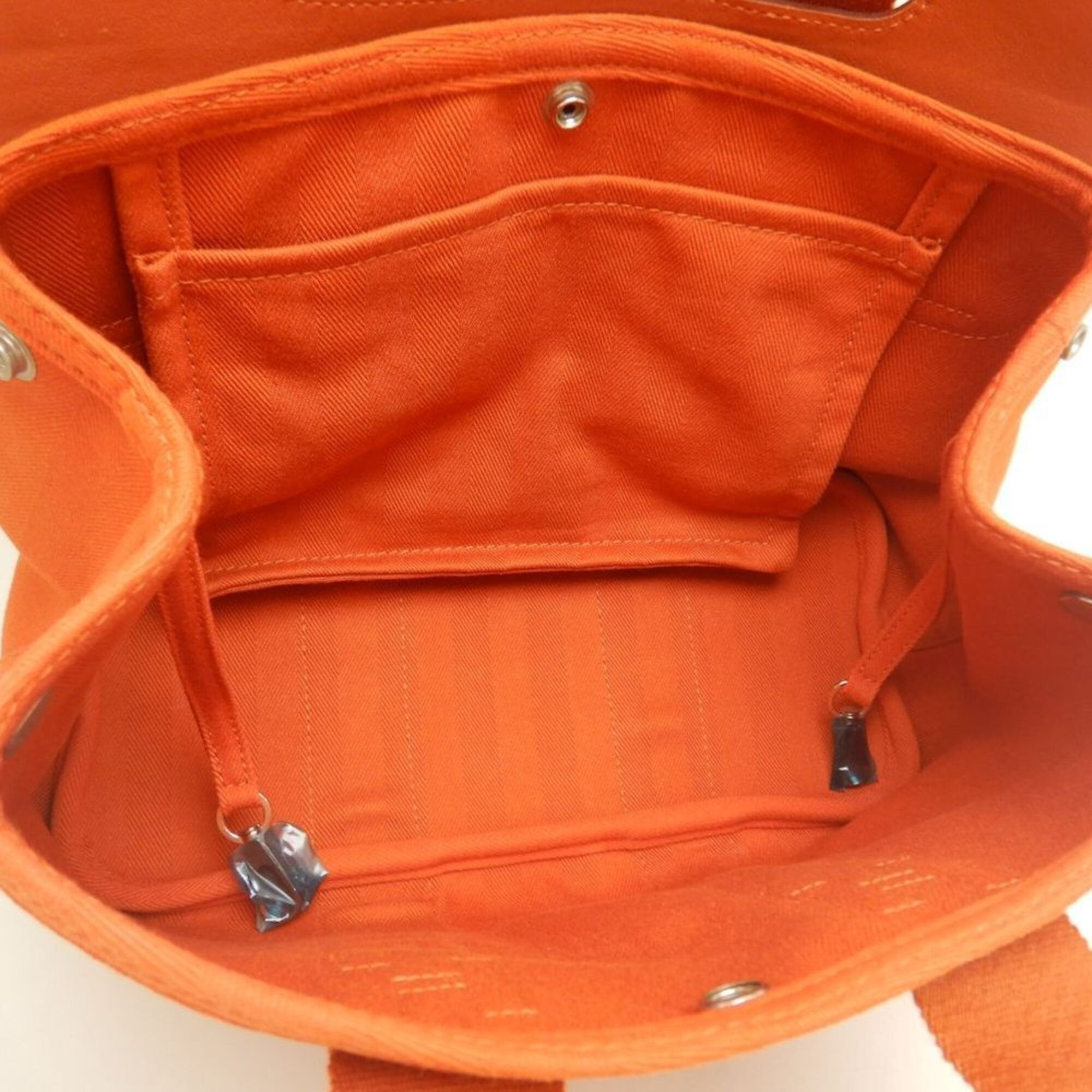 Hermes Orange Toile Chevron Leather Handbag (Pre-Owned)