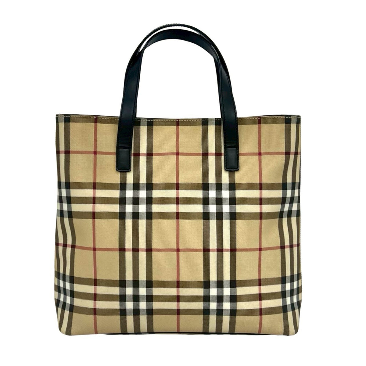 Burberry Beige Black Canvas Leather Handbag Tote Bag (Pre-Owned)