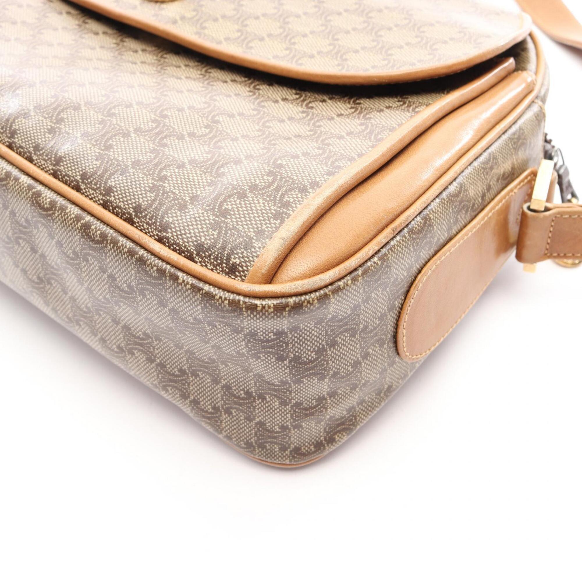 Celine Brown Coated Canvas Leather Handbag Shoulder Bag (Pre-Owned)