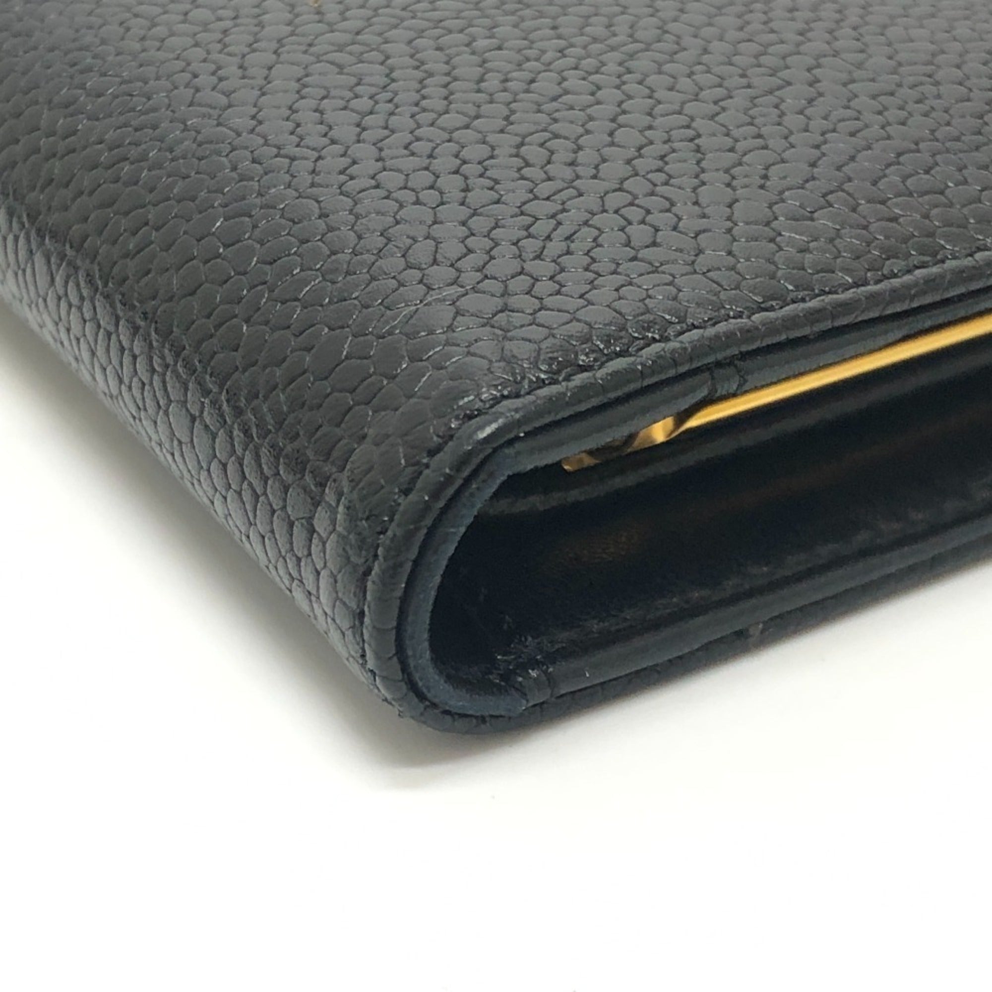 Chanel Black Grained Calfskin Long Wallet (Bi-Fold) (Pre-Owned)