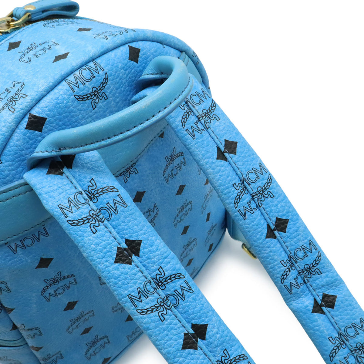 Mcm Visetos Blue Coated Canvas Leather Backpack Shoulder Bag (Pre-Owned)