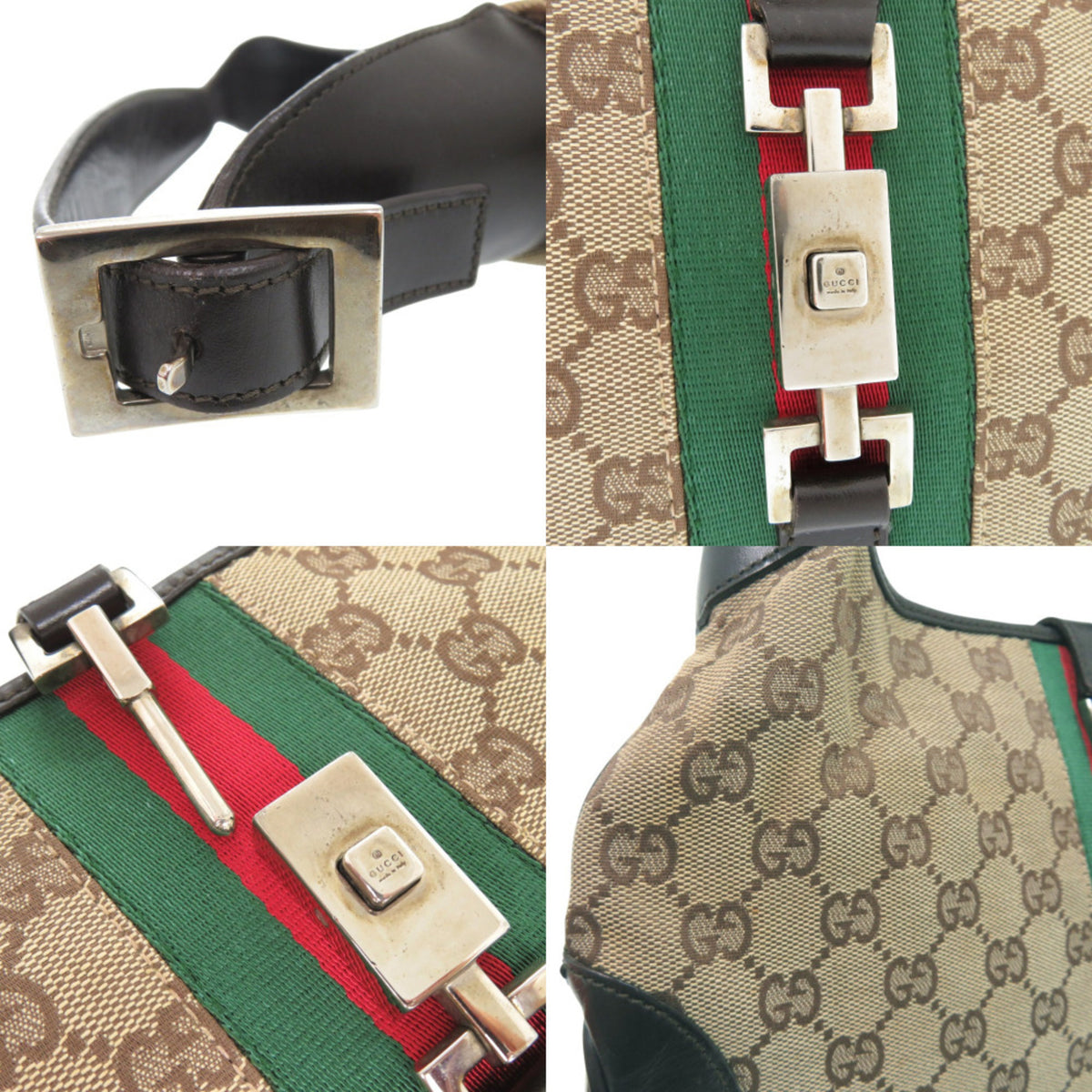 Gucci Beige Gg Canvas Leather Handbag Shoulder Bag (Pre-Owned)