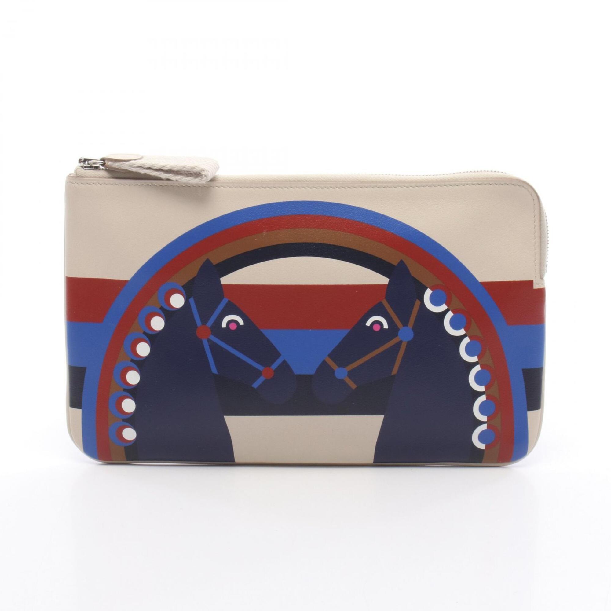 Hermes Beige Multi-Color Swift Leather Handbag Pouch (Pre-Owned)