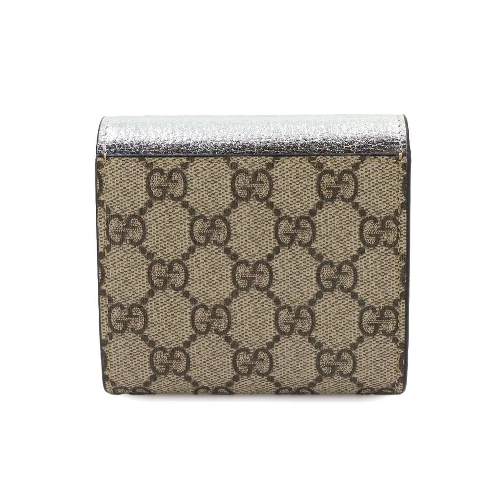 Gucci Silver Beige Canvas Leather Wallet (Bi-Fold) (Pre-Owned)
