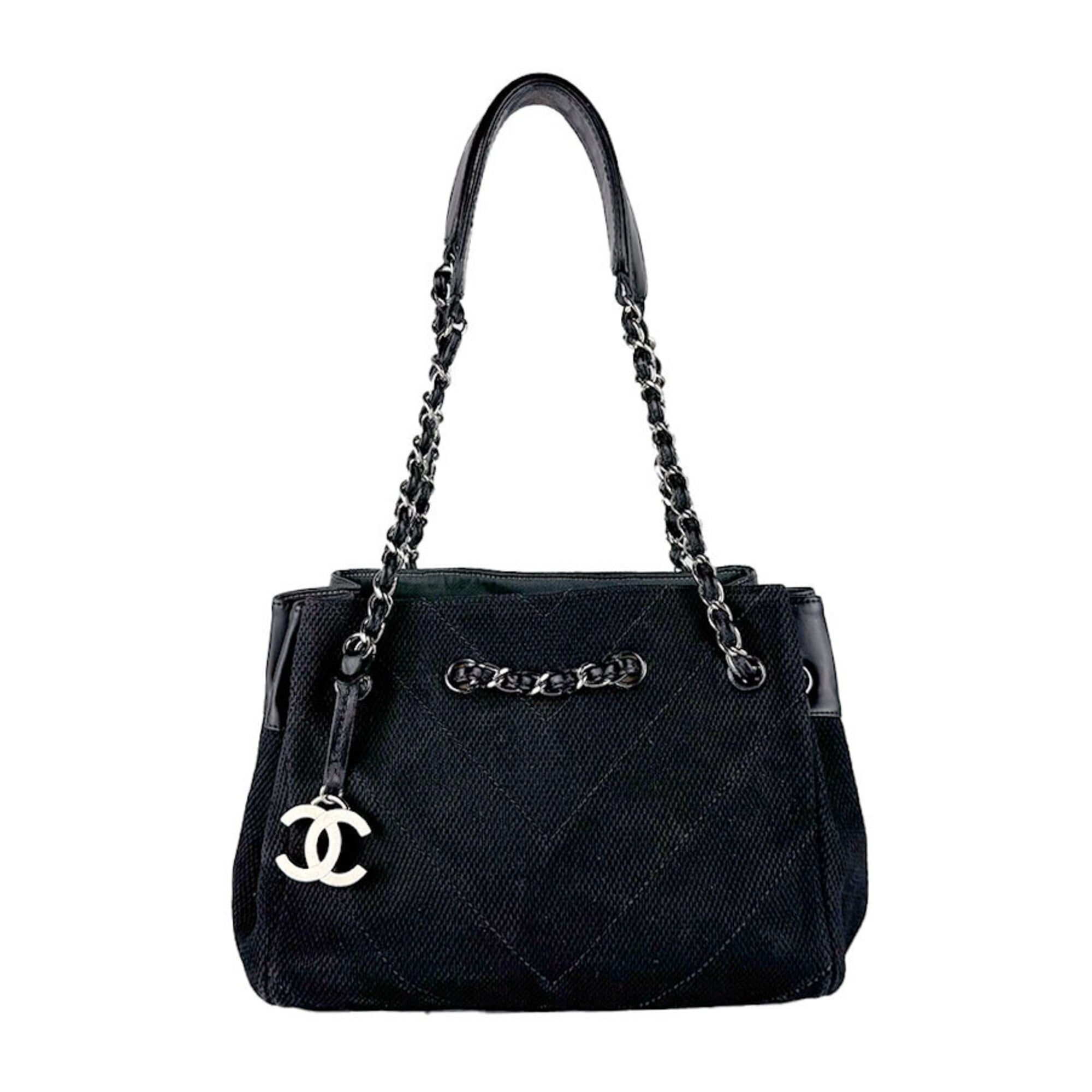 Chanel Black Canvas Leather Shoulder Bag (Pre-Owned)